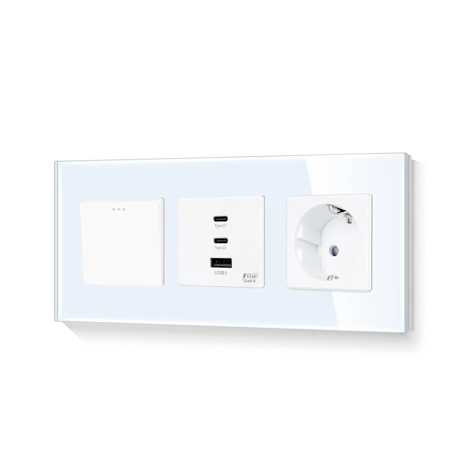 LIAONFOY Normal Schalter mit 65W Super Lade mit Steckdose Super Fast Charging Typ c und USB Kombination Glasrahmen Weiß…