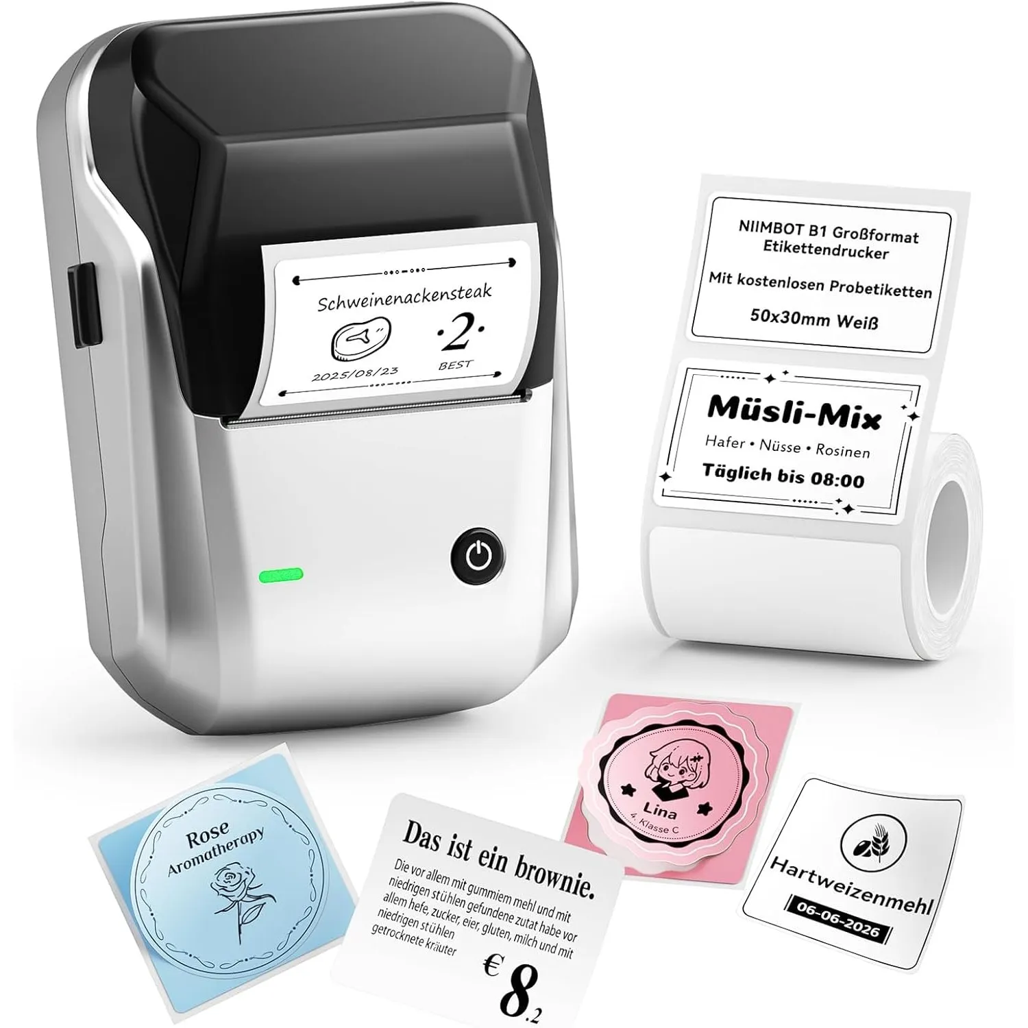 NIIMBOT B1 Etikettendrucker mit Wasserfeste Etiketten Selbstklebend, Tragbarer Beschriftungsgerät Bluetooth Label Print…