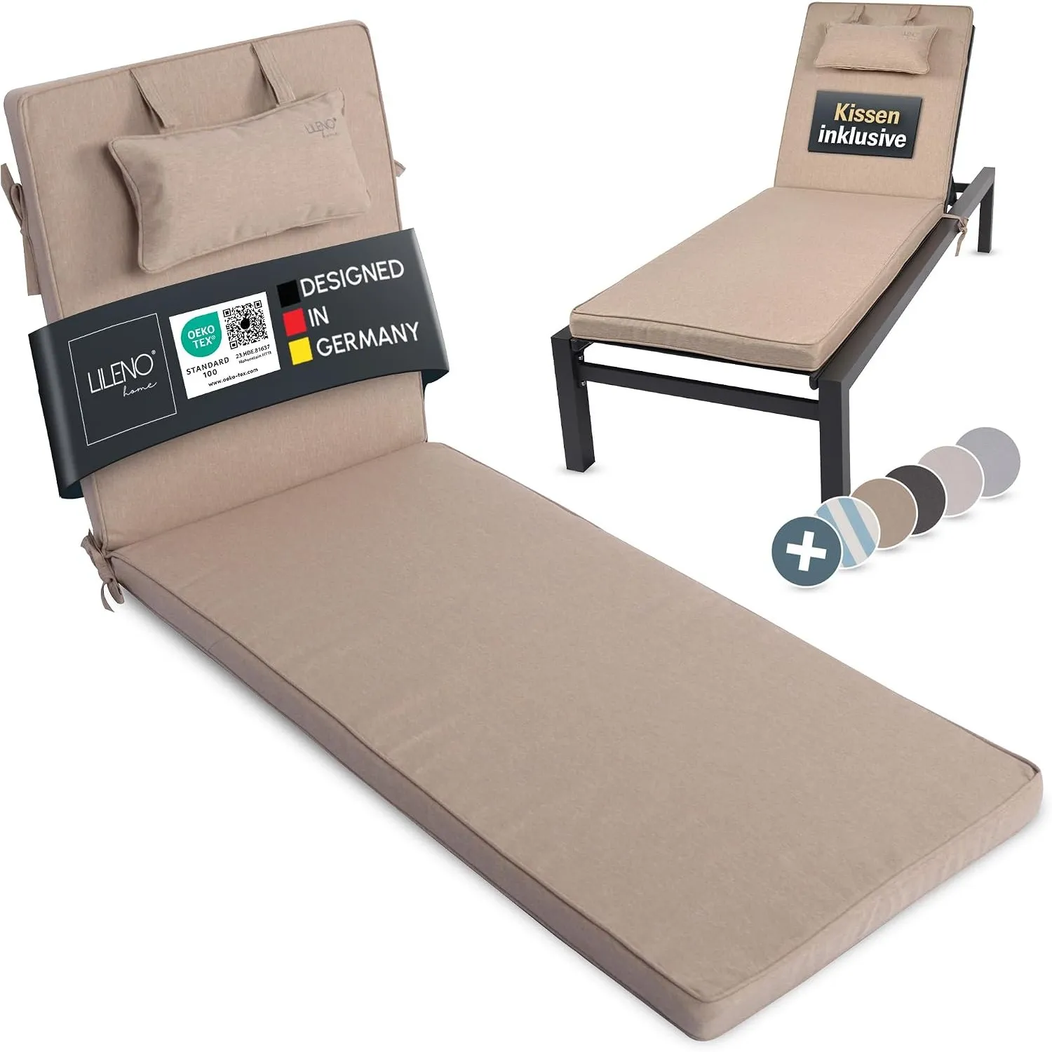 LILENO HOME Sonnenliege Auflage mit Kopfkissen [1er Set - Rollliege] in