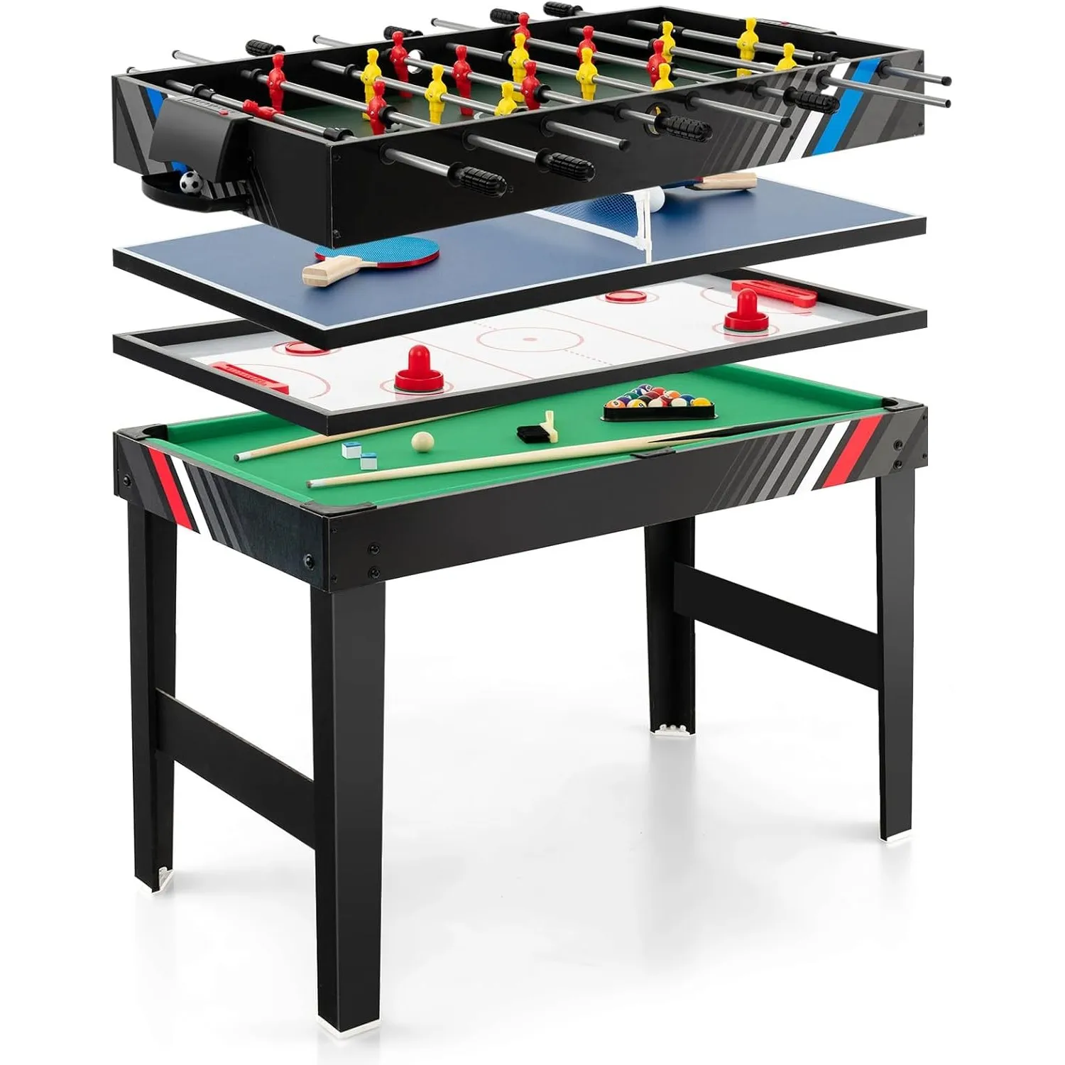 COSTWAY Multi Spieltisch, 4 in 1 Tischkicker mit Billard, Hockey, Tischtennis, Multifunktionstisch Tischfußball mit Zub…