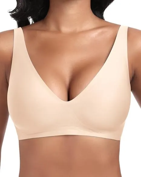 Jiuday Tiefer V Push Up BH ohne Bügel for Damen Bequemer BH für Große Brüste Starker Halt Seamless Soft Bra Bügelloser …