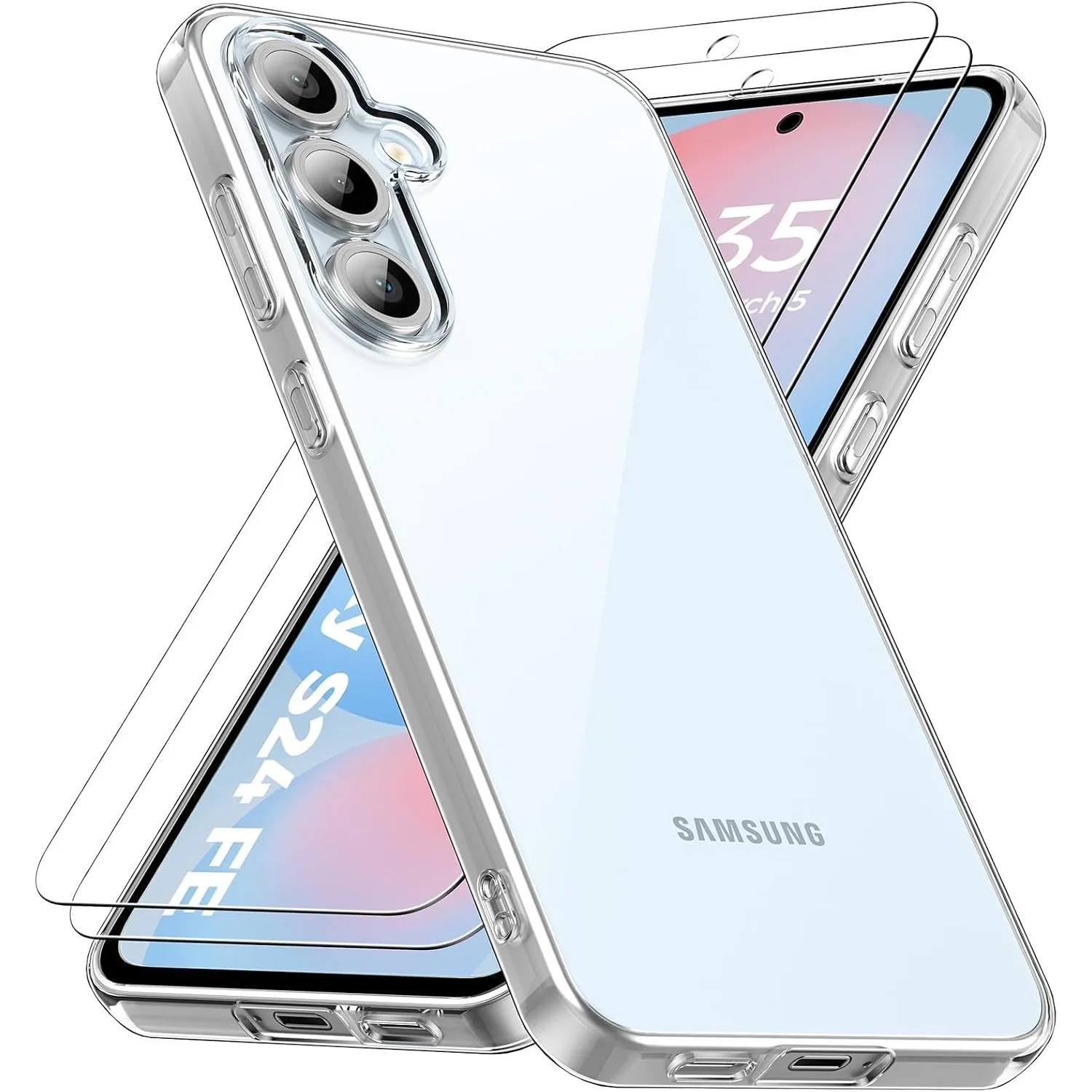 caslord Hülle für Samsung Galaxy S24 FE 6,7 Zoll, 1 Handyhülle mit 2 Stück Panzer Schutz Glas, Weiche TPU Silikon Trans…