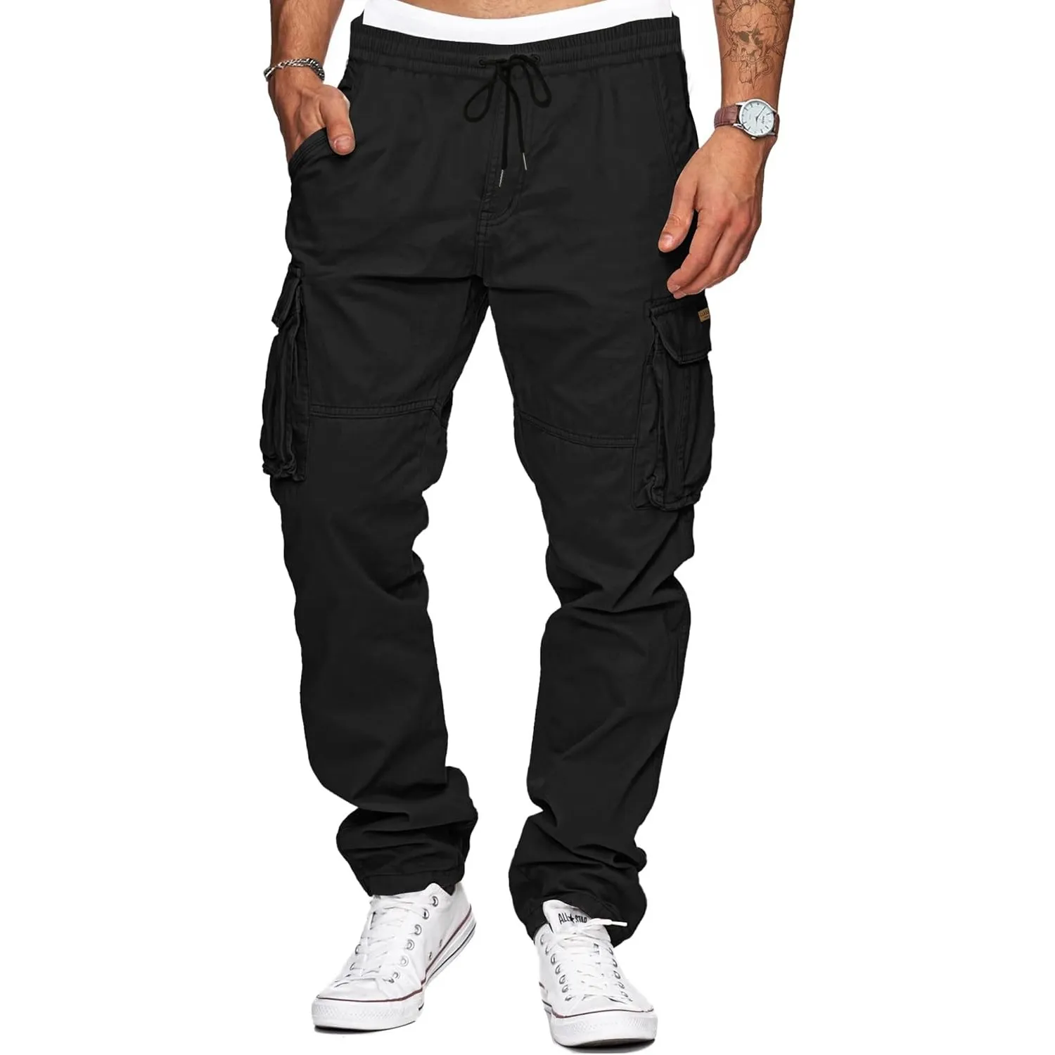 TARAINYA Cargohose Herren Baumwolle Baggy Hosen Stretch Outdoorhose mit Kordelzug und Taschen