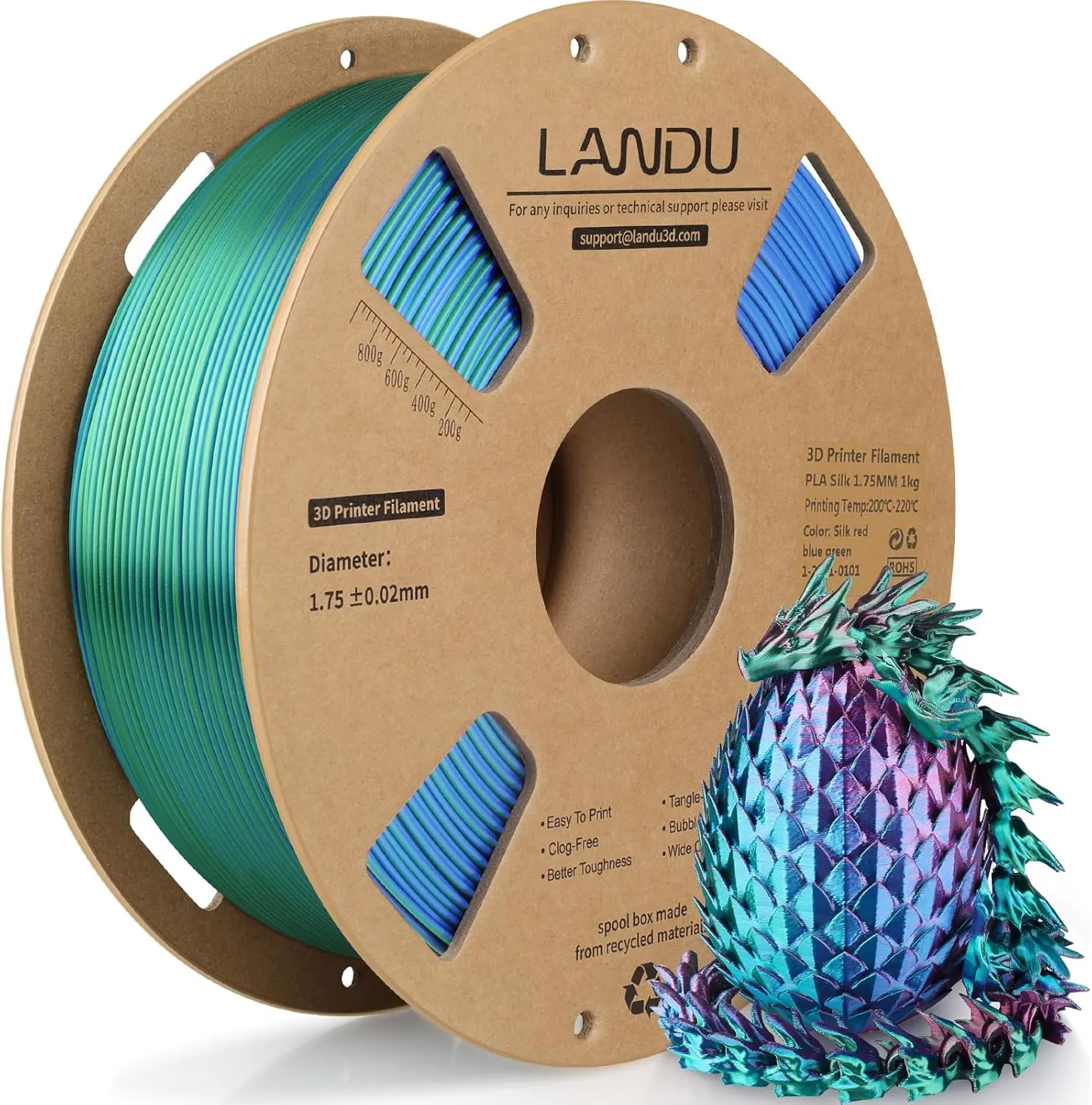 LANDU Silk PLA Filament Tricolor 1,75mm 1kg 3D Drucker Filament 3 Color PLA Filament Silk Hochglänzende Oberfläche Maßg…