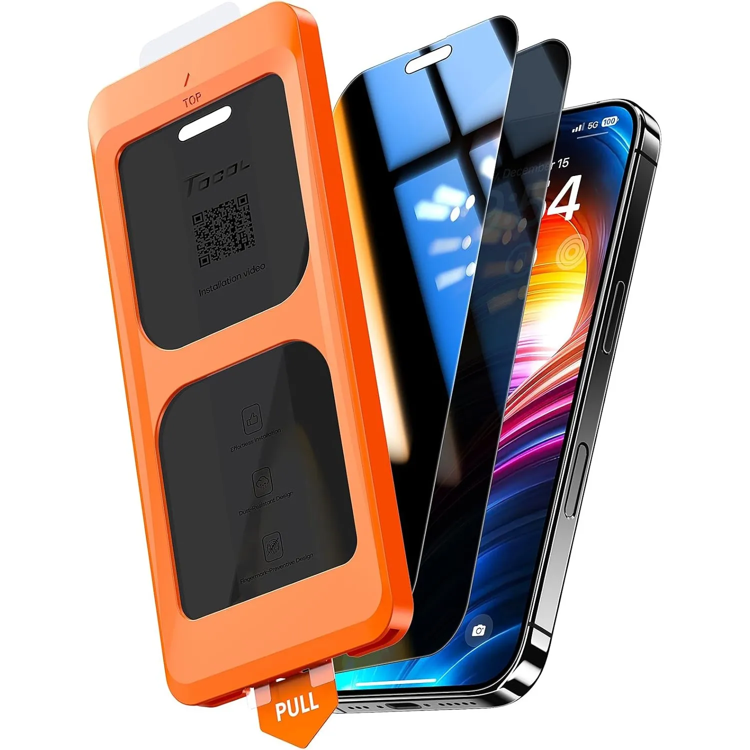 TOCOL für iPhone 16 Plus/iPhone 15 Plus für Panzerglas Sichtschutz, Stoßfest Full Screen Auto-Installation 0 Blasen 9H …