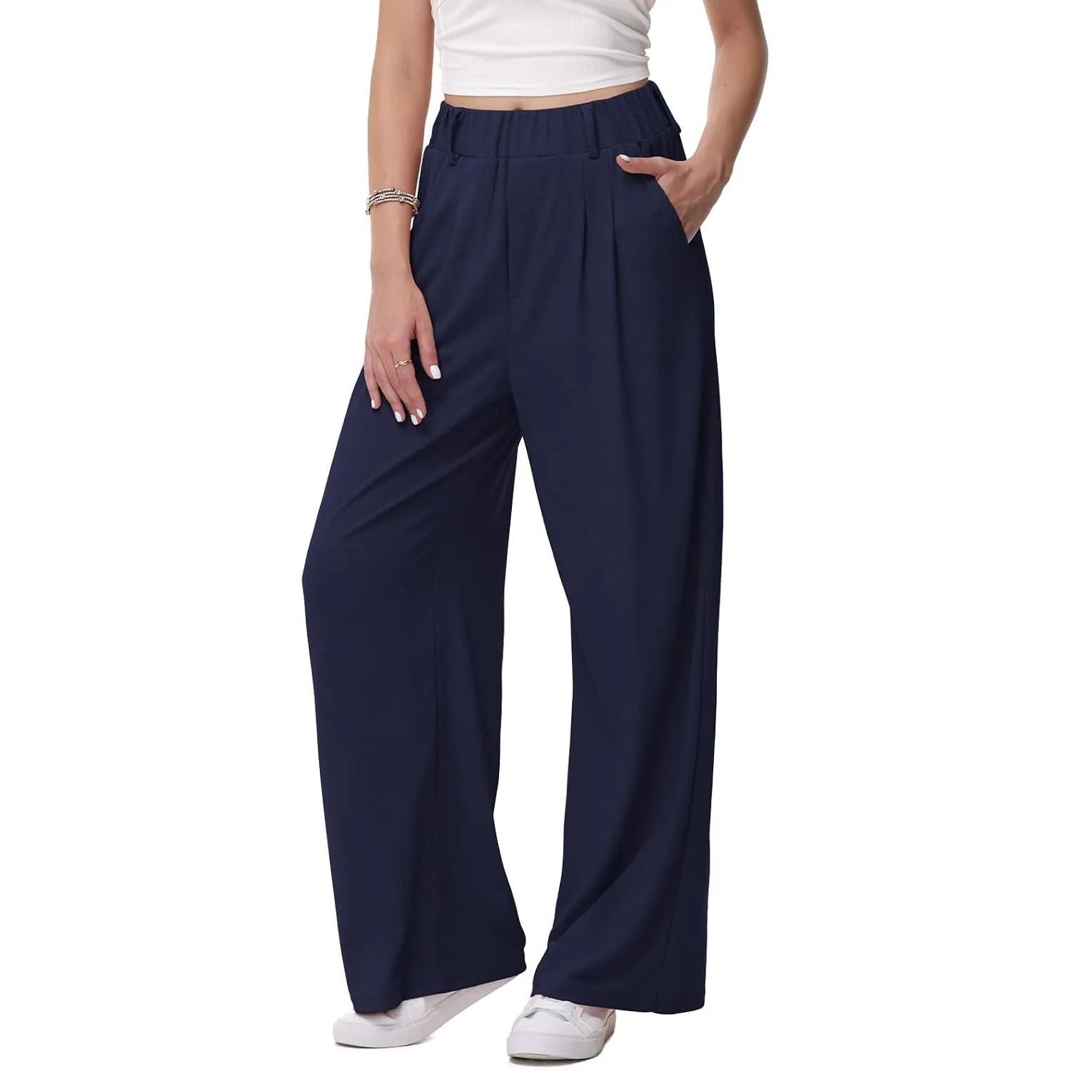 HMIYA Weite Hosen Damen Bügelfreie Stoffhose Mit Taschen