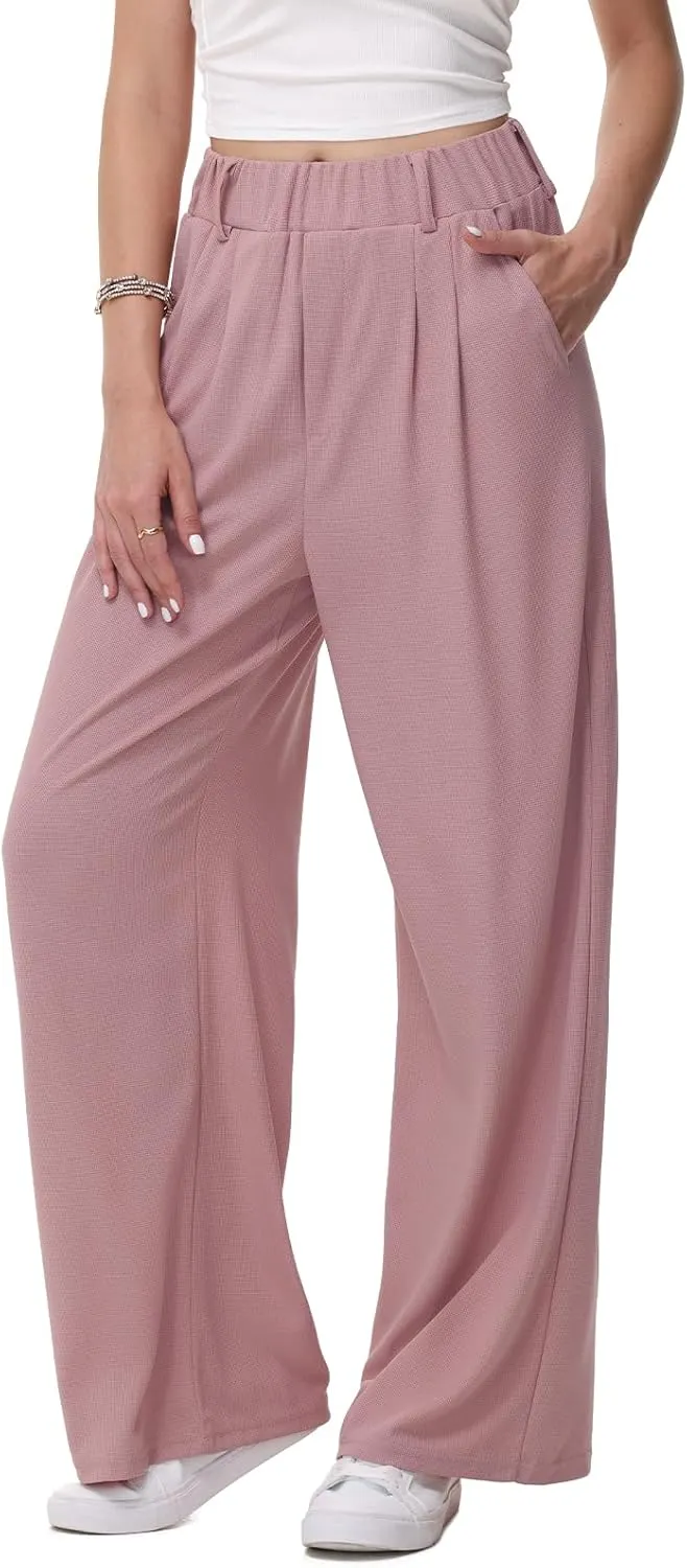 HMIYA Weite Hosen Damen-Bügelfreie Lässig Leichte Stoffhose Locker Palazzo Hose Hohe Taille Sommer Freizeithose mit Tas…