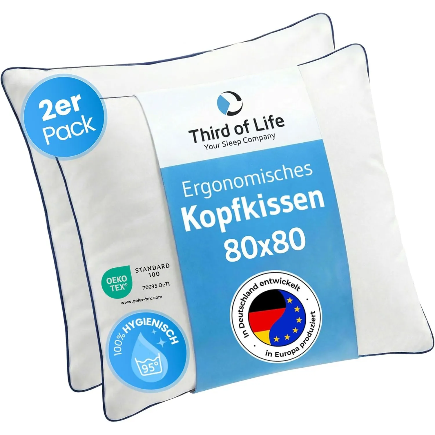 Kopfkissen 80x80 inSPIRO 2er Set, ergonomisches Schlaf-Kissen Doppelpack