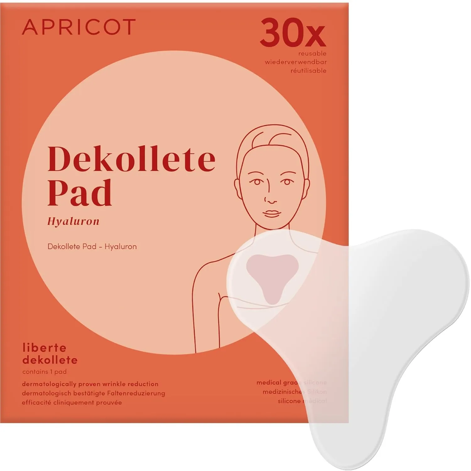 APRICOT Dekollete Pad Antifalten aus medizinischem Silikon mit niedermolekularem Hyaluron - Bis zu 30x Wiederverwendbar…