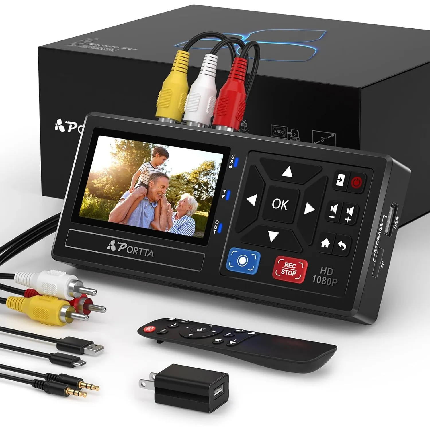 Portta VHS to Digital Converter, Video VHS Digitalisieren Recorder mit Remote, Videokassetten Digitalisieren Compatible…