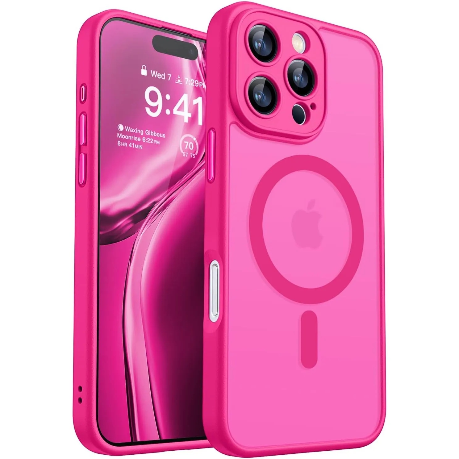 CANSHN für iPhone 16 Pro Hülle mit Kameraschutz, Leuchtend Rosa