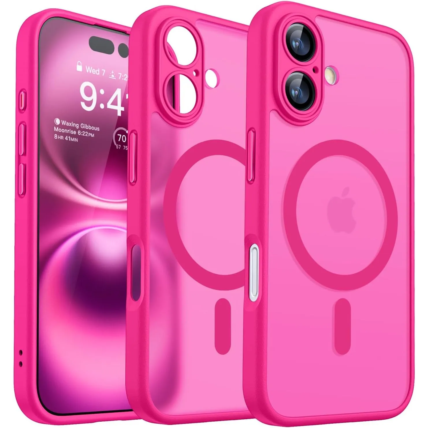 CANSHN für iPhone 16 Hülle mit Kameraschutz, Leuchtend Rosa
