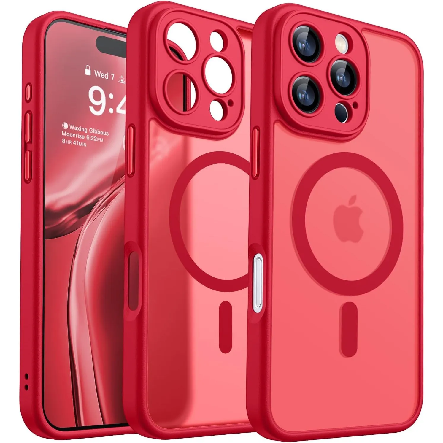 CANSHN für iPhone 16 Pro Hülle mit Kameraschutz, Rot | Vollständiger Schutz der Kamera, matte transparente Unterseite