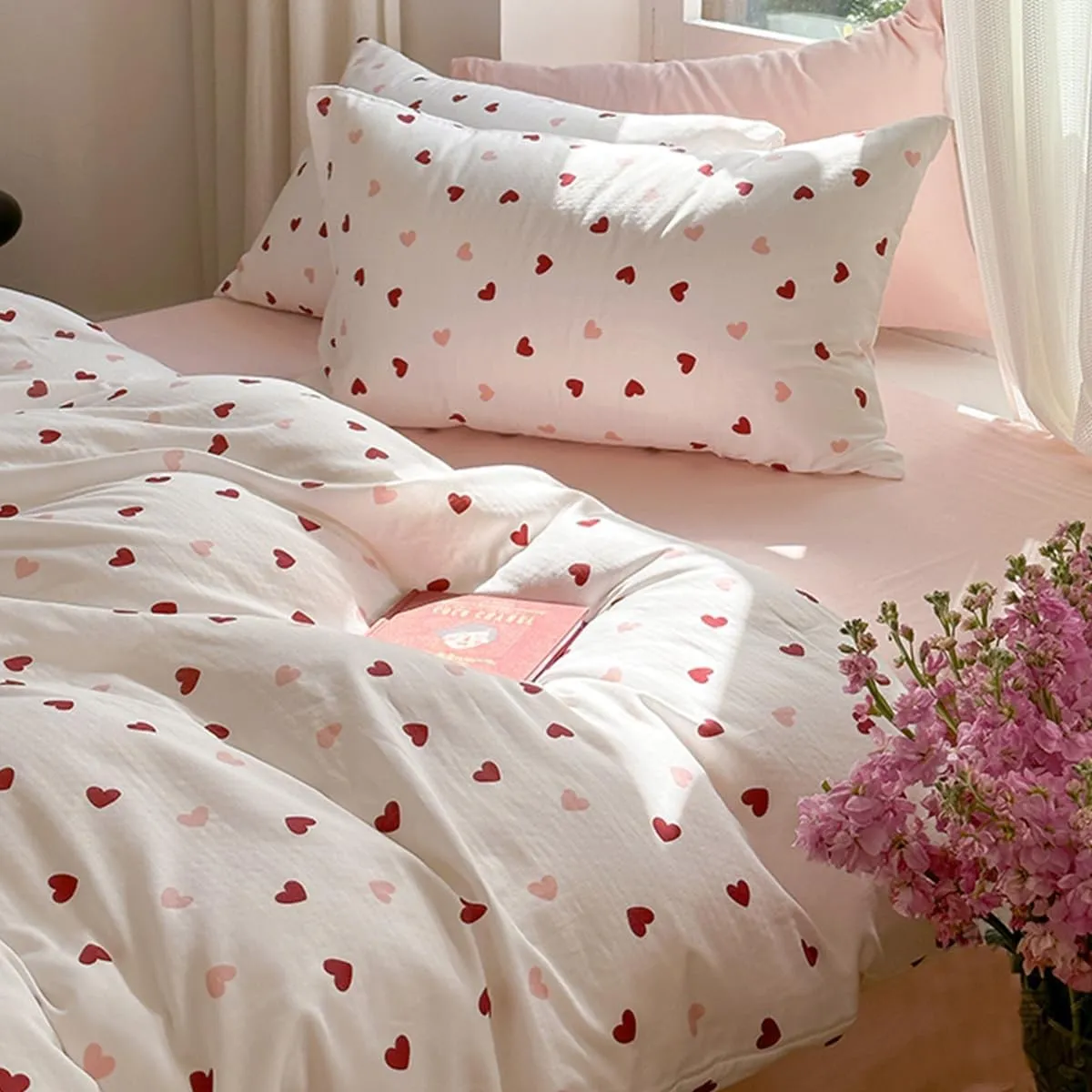 Bettwäsche 135x200 4teilig Mädchen Weiß Rosa Rot Herzen Kinderbettwäsche | Herzchen,ÖKO-TEX Zertifiziert,für Allergiker…