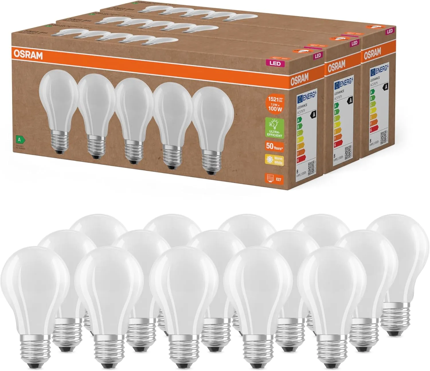 Osram Hocheffiziente LED Lampen mit Energieeffizienz Klasse A, Vorteilspack mit 15 Leuchtmittel, ersetzt herkömmliche 1…