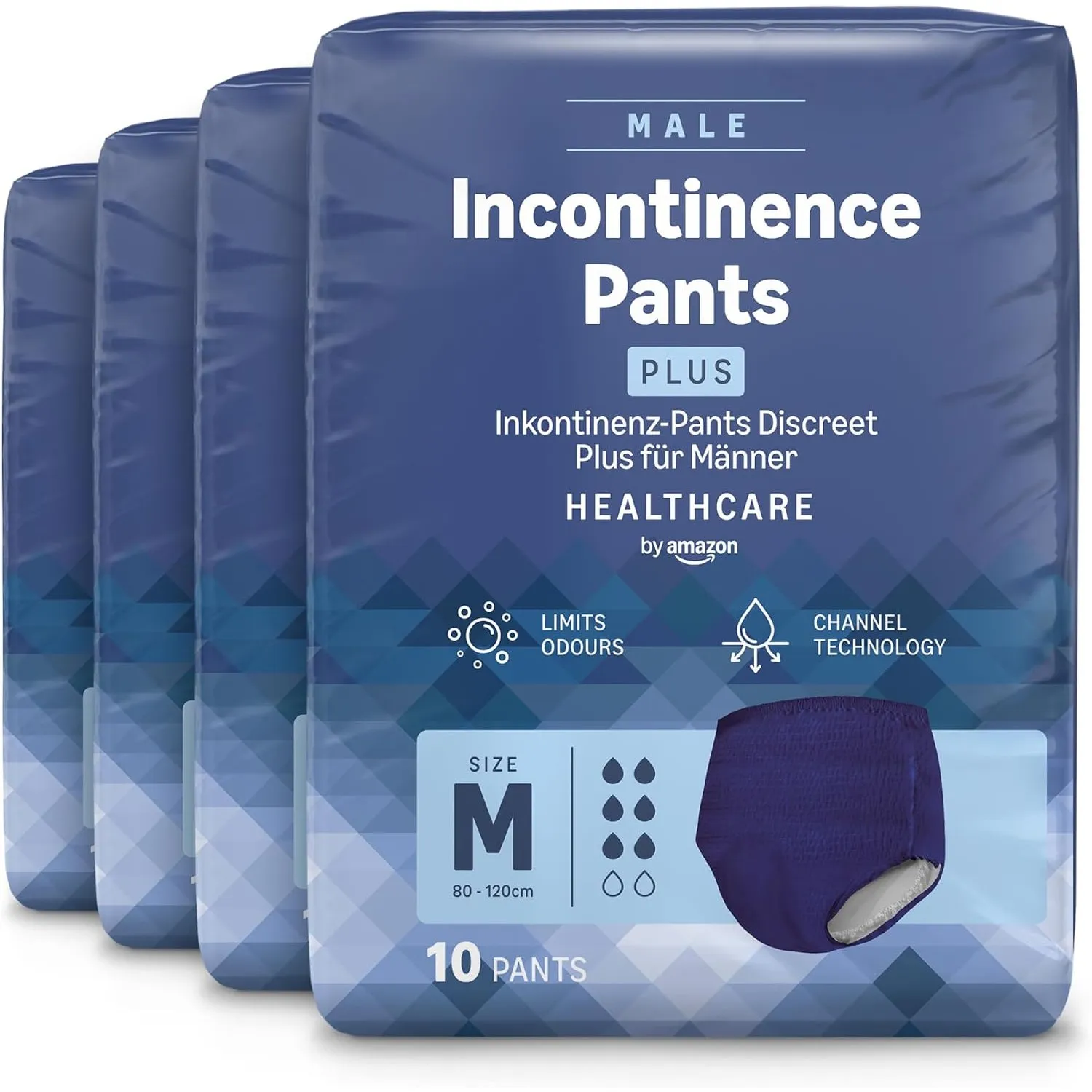 Healthcare by Amazon Herren Inkontinenz Pants, Plus-Saugstärke, M, 40 Stück (4 Packungen à 10 Stück), Blau, (zuvor Amaz…