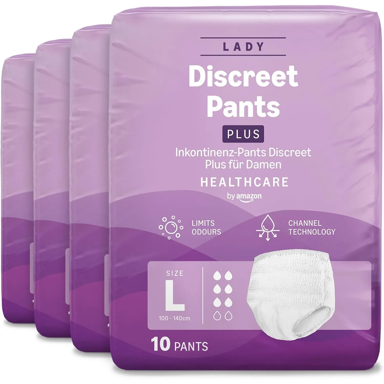 Healthcare by Amazon Discreet Damen Inkontinenz Pants, Plus-Saugstärke, L, 40 Stück (4 Packungen à 10 Stück), Weiß, (zu…