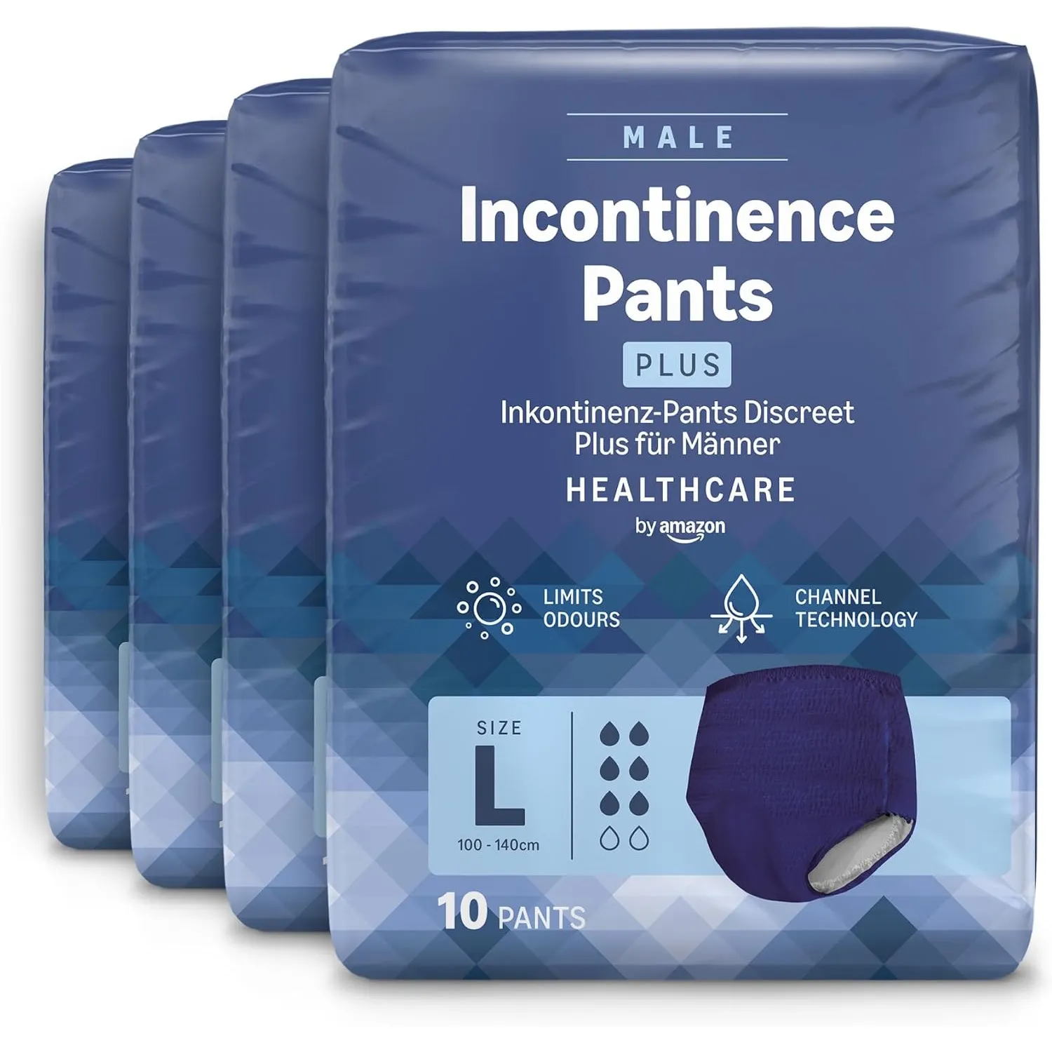 Healthcare by Amazon Herren Inkontinenz Pants, Plus-Saugstärke, L, 40 Stück (4 Packungen à 10 Stück), Blau, (zuvor Amaz…