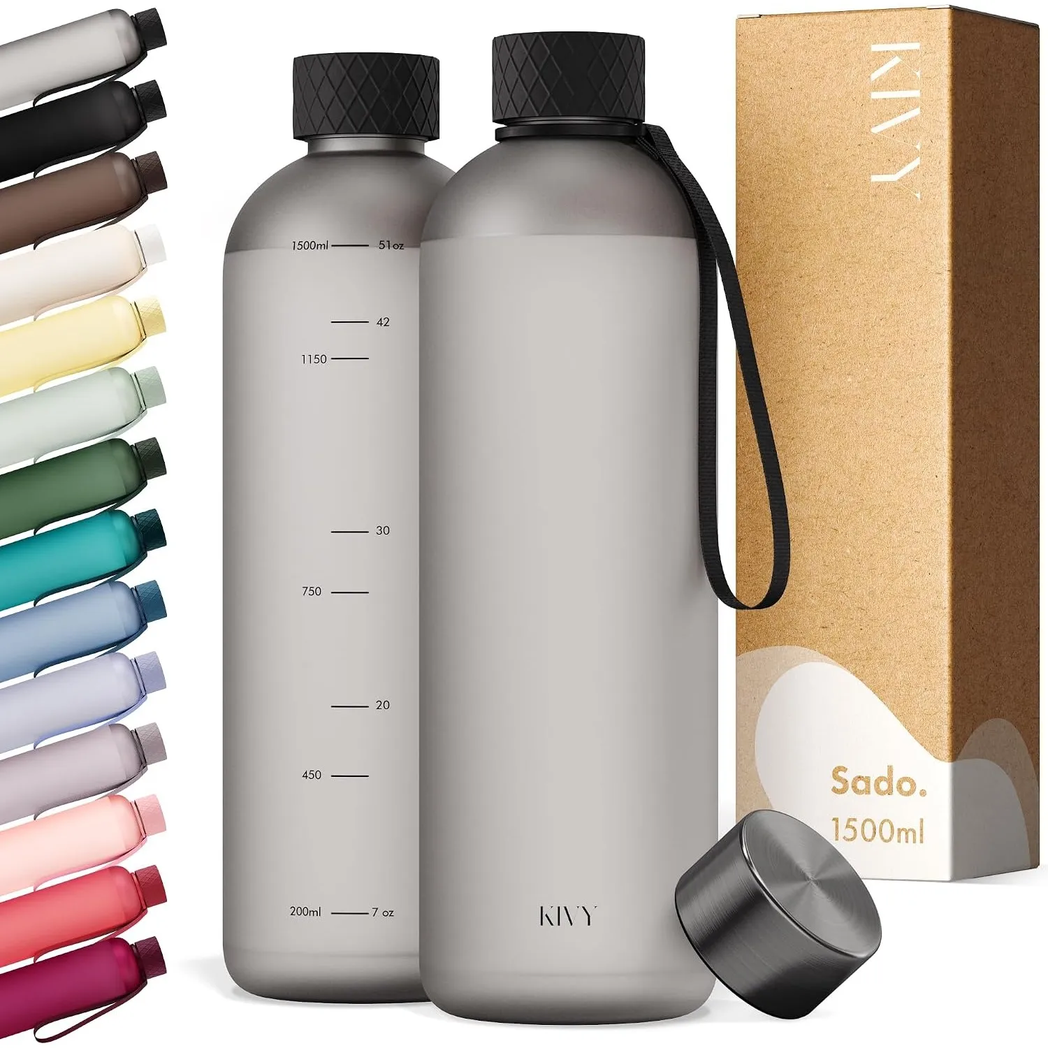 KIVY Trinkflasche 1,5l aus Tritan - Kohlensäure geeignet & Auslaufsicher