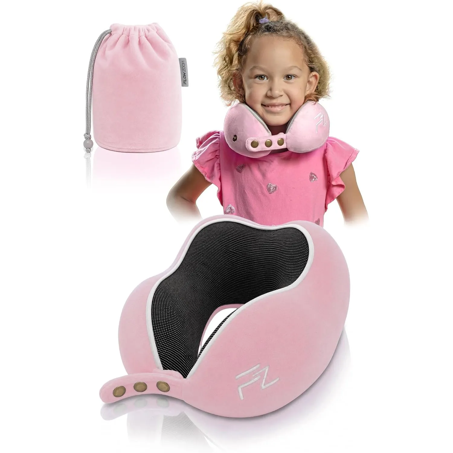 FLOWZOOM Nackenkissen für Kinder ab 3 Jahre - auch für Kindersitz geeignet - einstellbares Memoryfoam Kids-Reisekissen …