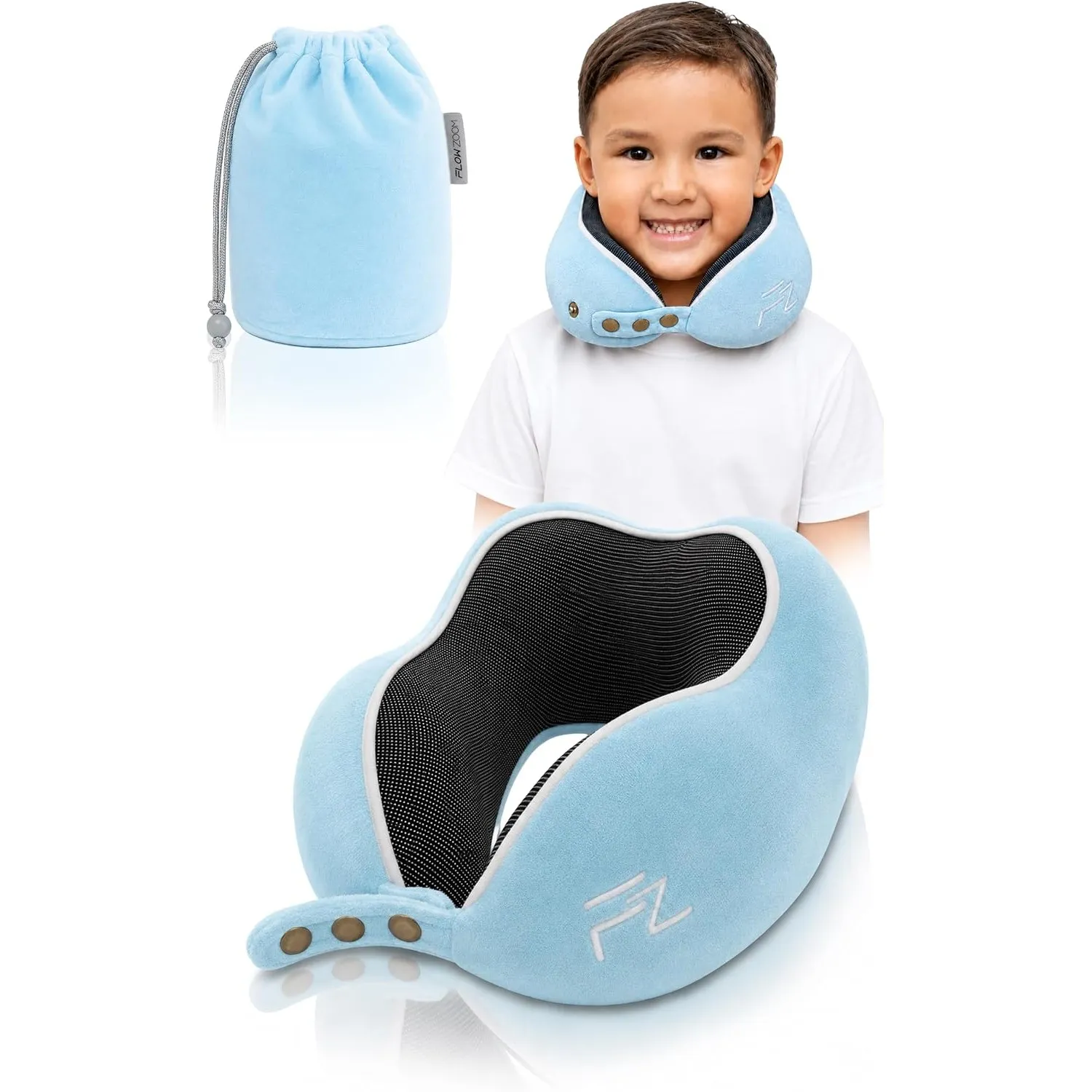 FLOWZOOM Nackenkissen für Kinder ab 3 Jahre - auch für Kinderautositze geeignet - einstellbares Memory Foam Nackenhörnc…