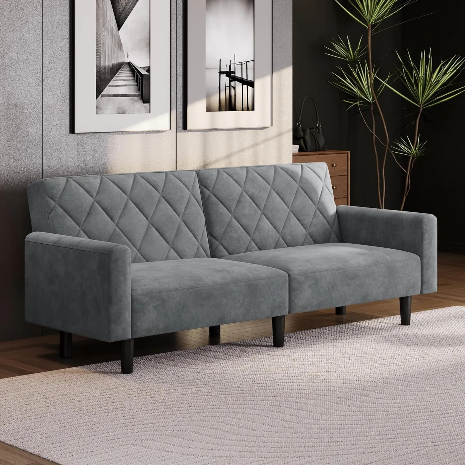 Yaheetech 2 Sitzer Sofa Dunkelgrau mit Verstellbarer Rückenlehne