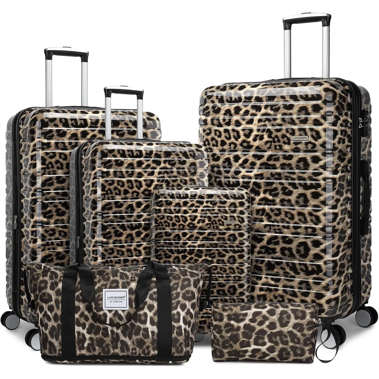 LARVENDER Kofferset 6 Teilig Hartschalekoffer Gepäcksets, Cheetah | Hartschalen ABS+PC, Hartschale, Leicht Robuster, Ko…