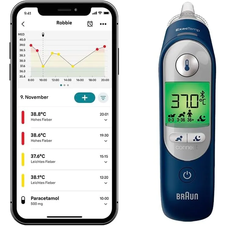 Braun ThermoScan® 7+ connect Ohrthermometer | Kompatibel mit der Braun Family Care™ App | Age Precision® Technologie | …