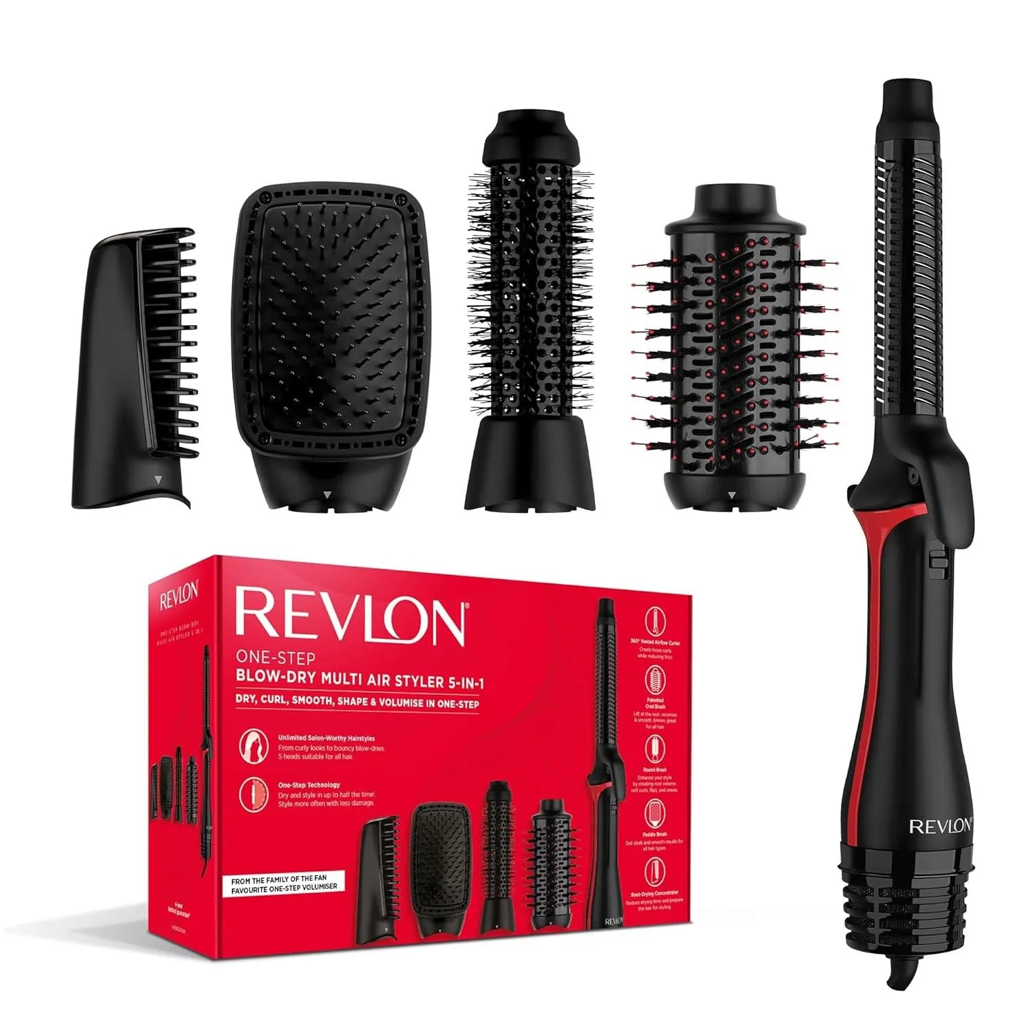 REVLON 5-in-1 One-StepTM-Haartrockner und Multi-Styler (abnehmbare Köpfe, Lockenaufsatz, Trockner, Volumiser, Styler, F…