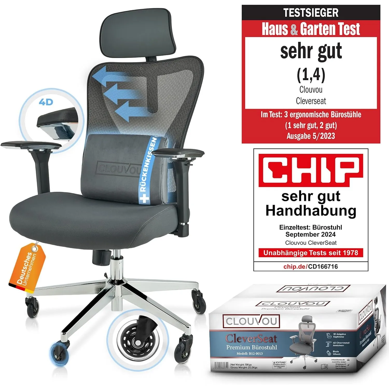 CLOUVOU CleverSeat Bürostuhl Ergonomisch Homeoffice