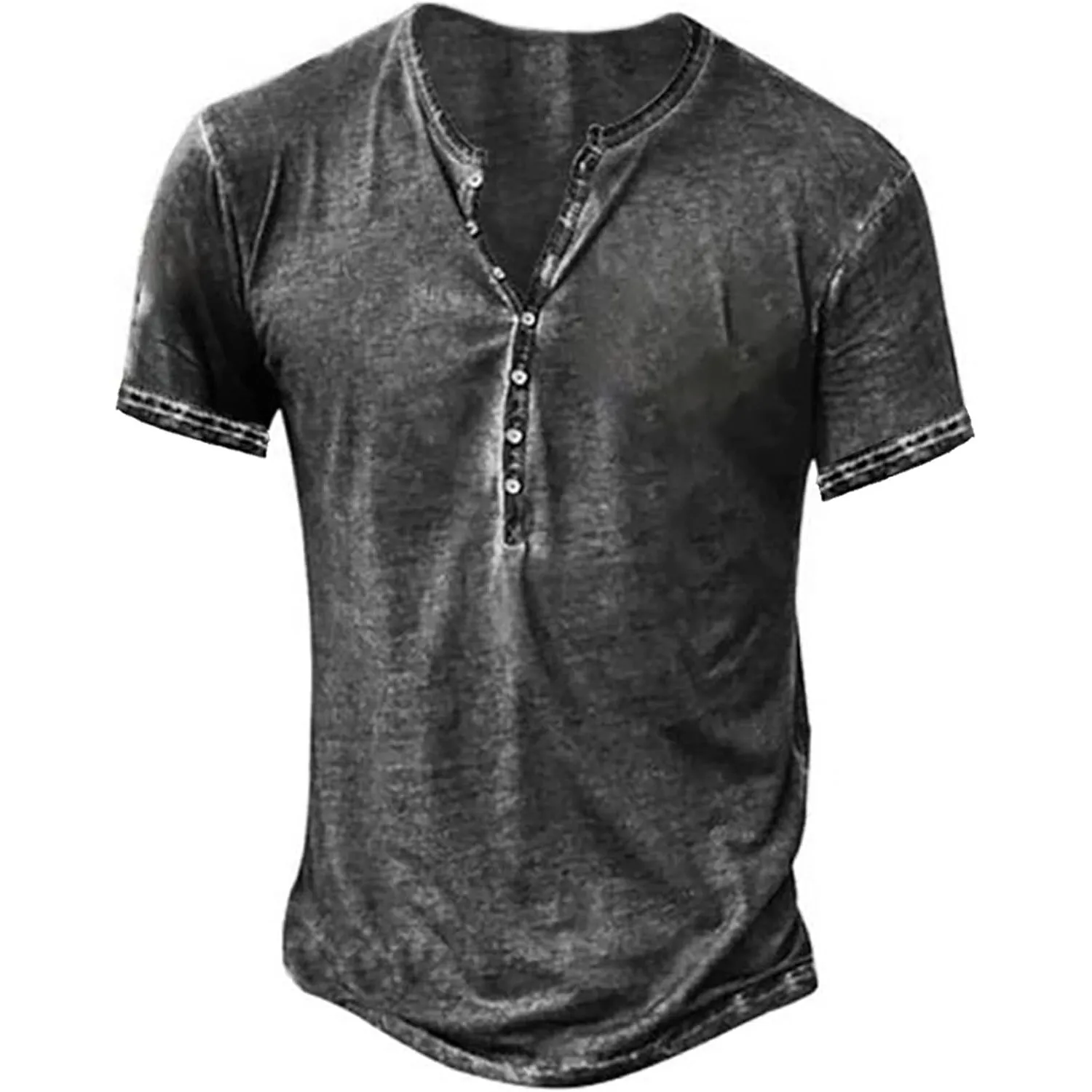 NEMXCE Hemd Herren Vintage Henley Shirt Kurzarm/Langarm T Shirt V Ausschnitt Slim Fit T-Shirt