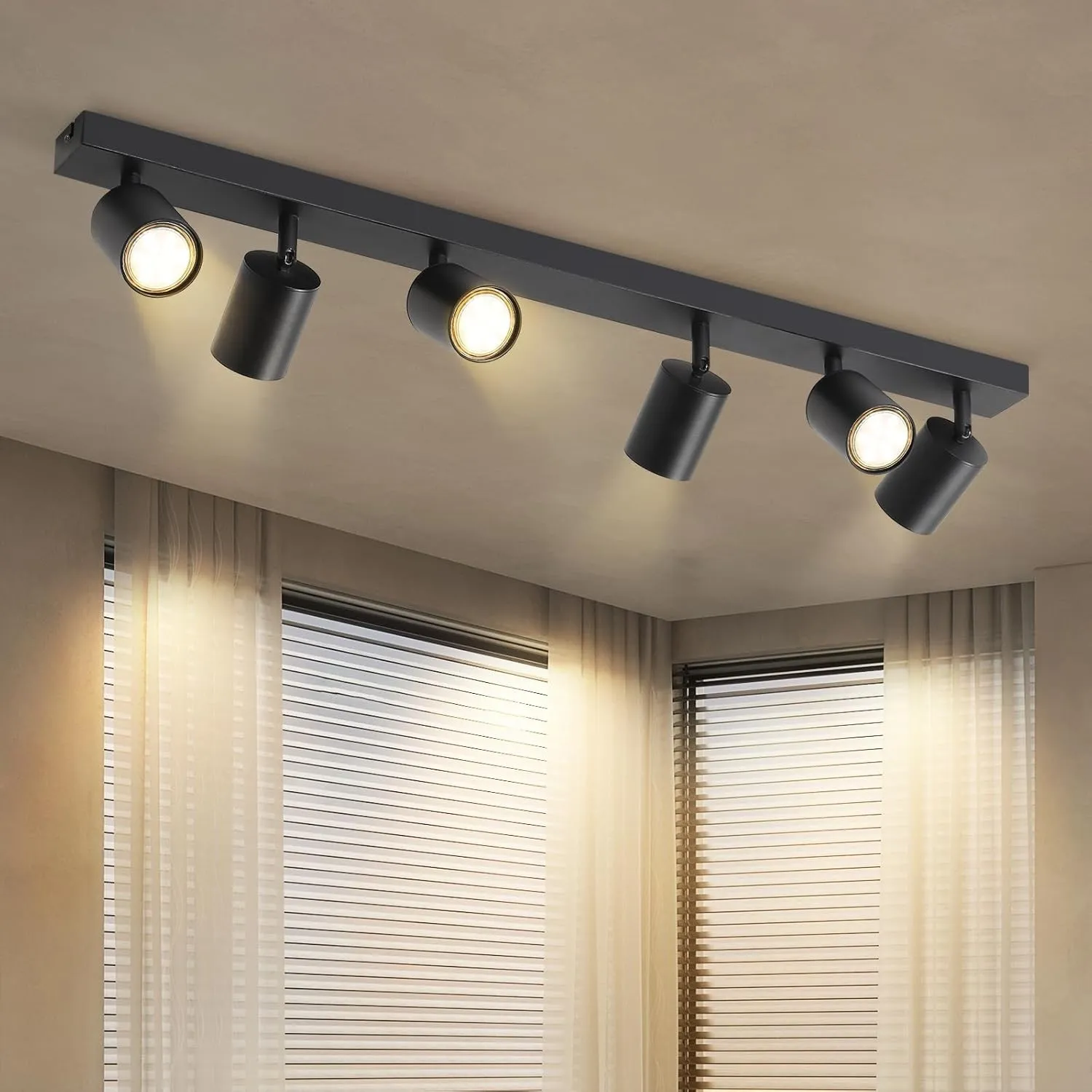 Homefire LED Deckenstrahler Deckenlampe Schwarz - 6 Flammig GU10 Deckenleuchte 350° Schwenkbar Strahler Spots Innen Dec…