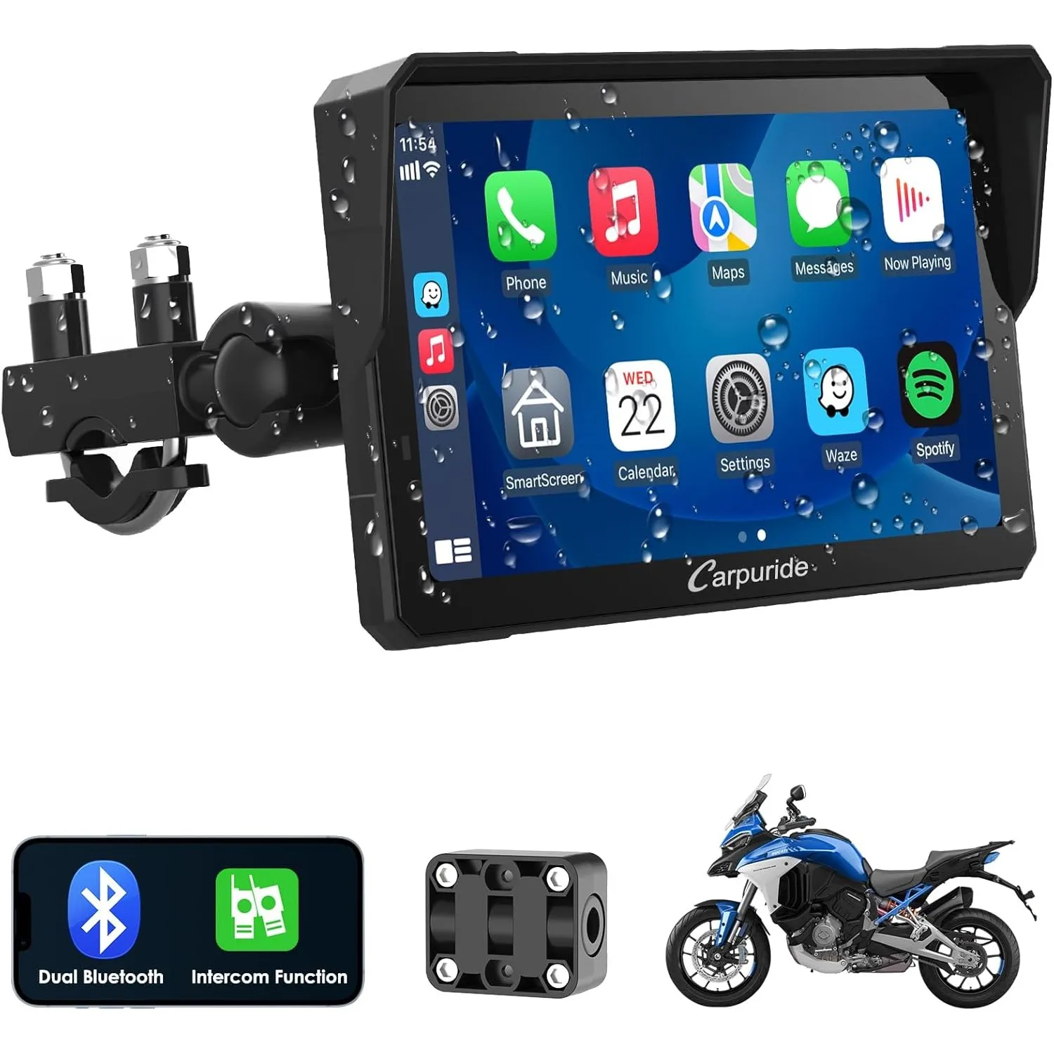 Carpuride W702 Pro Motorrad Carplay Bildschirm mit Gegensprechfunktion