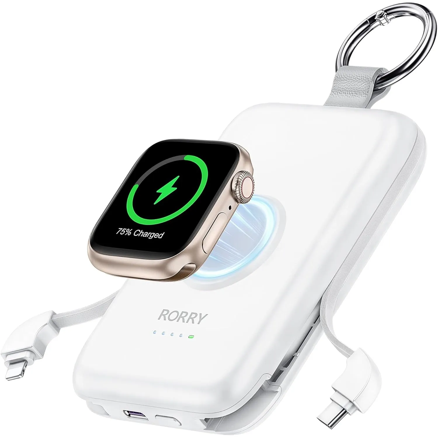 RORRY Power Bank, 10000mAh Powerbank Schnellladefunktion PD 20W mit Integriertem Kabel, Reise Portable Charger Externe …
