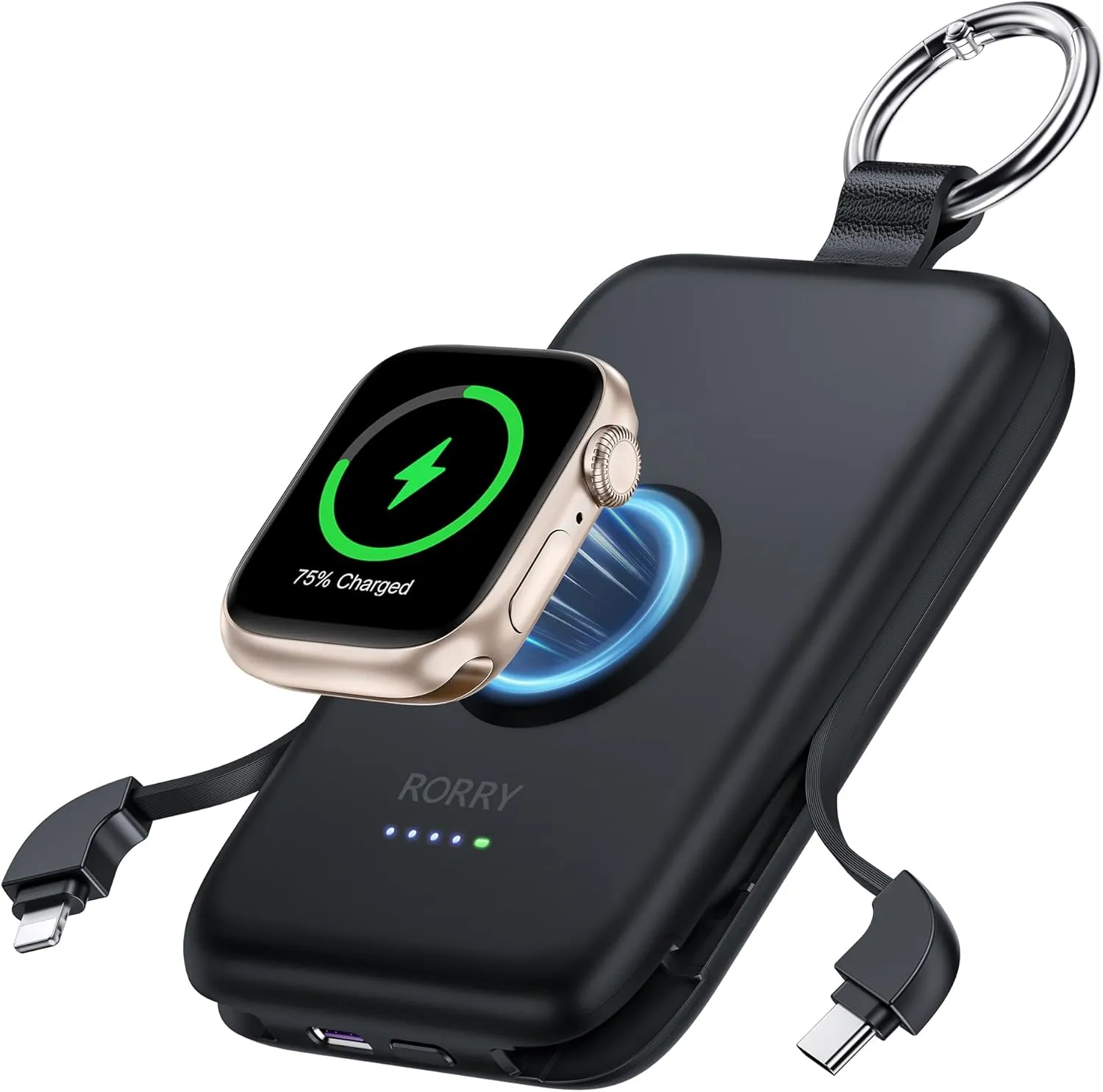 RORRY Power Bank, 10000mAh Powerbank Schnellladefunktion PD 20W mit Integriertem Kabel, Reise Portable Charger Externe …
