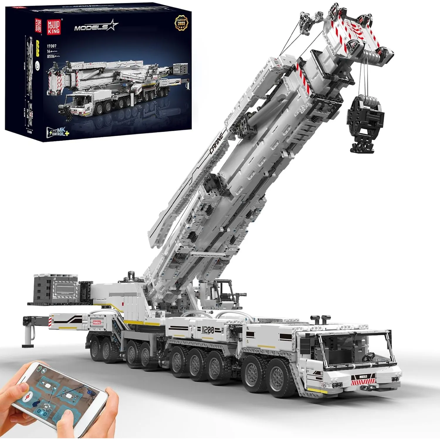 Mould King Technik Kran Bausteine für APP RC Liebherr LTM 11200 Raupenkran MOC Schwerlastkran LKW Technologie Kran Klem…