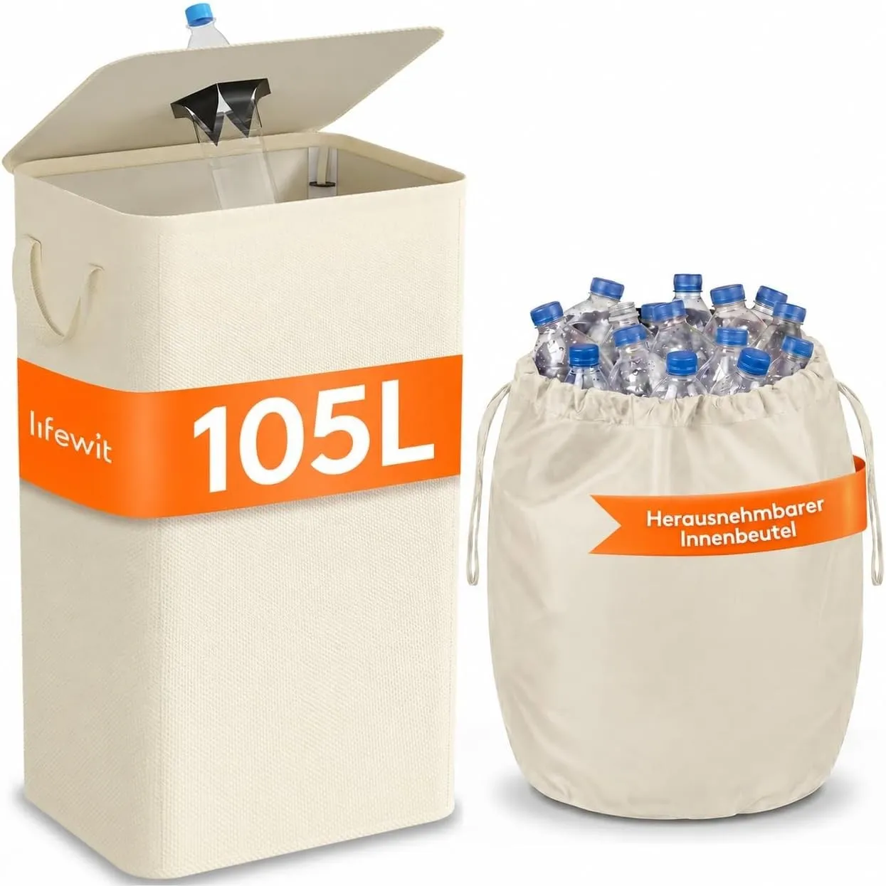 Lifewit 100L Pfandflaschen Sammelbehälter mit Deckel, Weiß