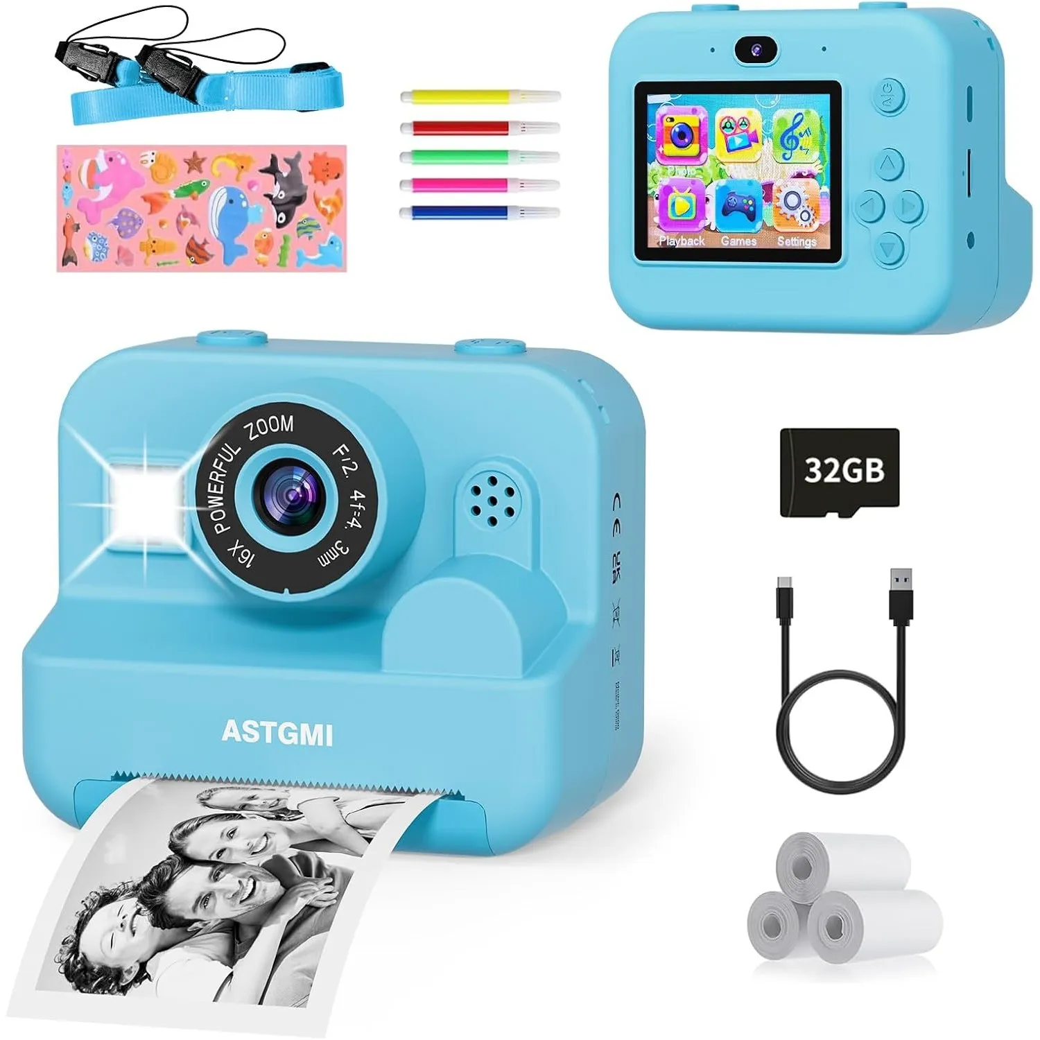 Sofortbildkamera Kinder Mit Selfie,kinderkamera 1080P HD Sofortdruck von Fotos,Geburtstagsgeschenk Weihnachten 5Geschen…