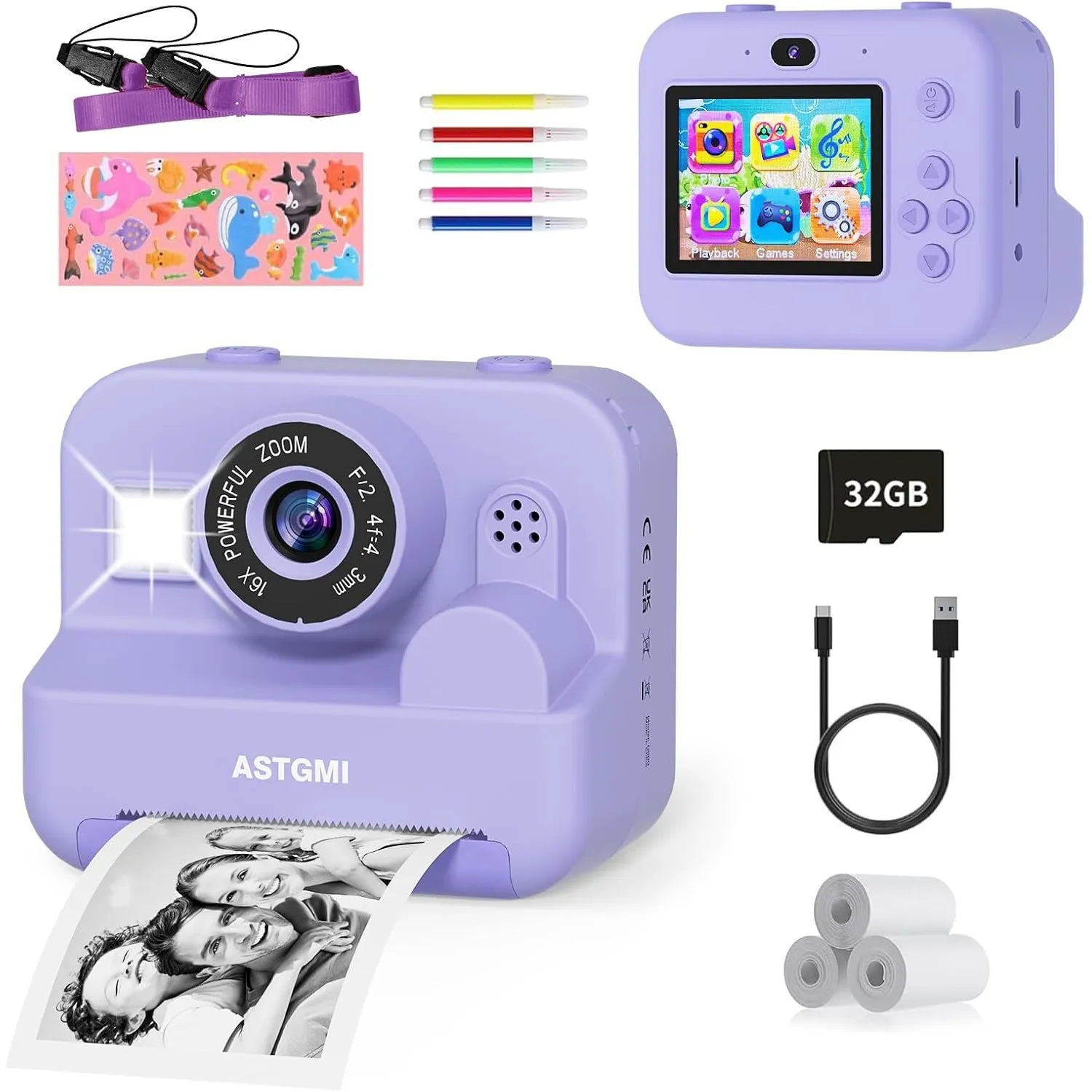 Sofortbildkamera Kinder Mit Selfie,kinderkamera 1080P HD Sofortdruck von Fotos,Geburtstagsgeschenk Weihnachten 5Geschen…
