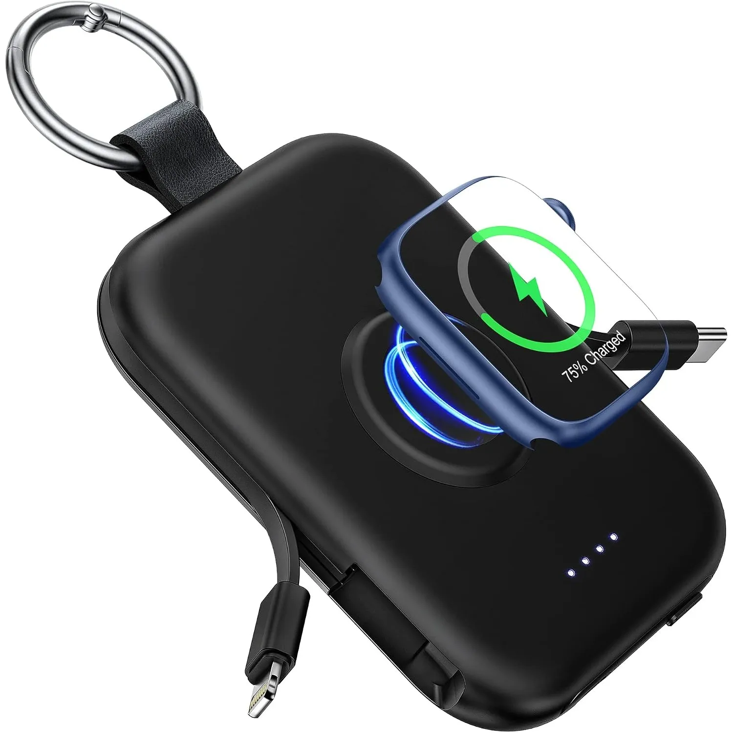 RORRY CharmGo Powerbank 5000mAh, Power Bank mit Integriertem USB C Kabel