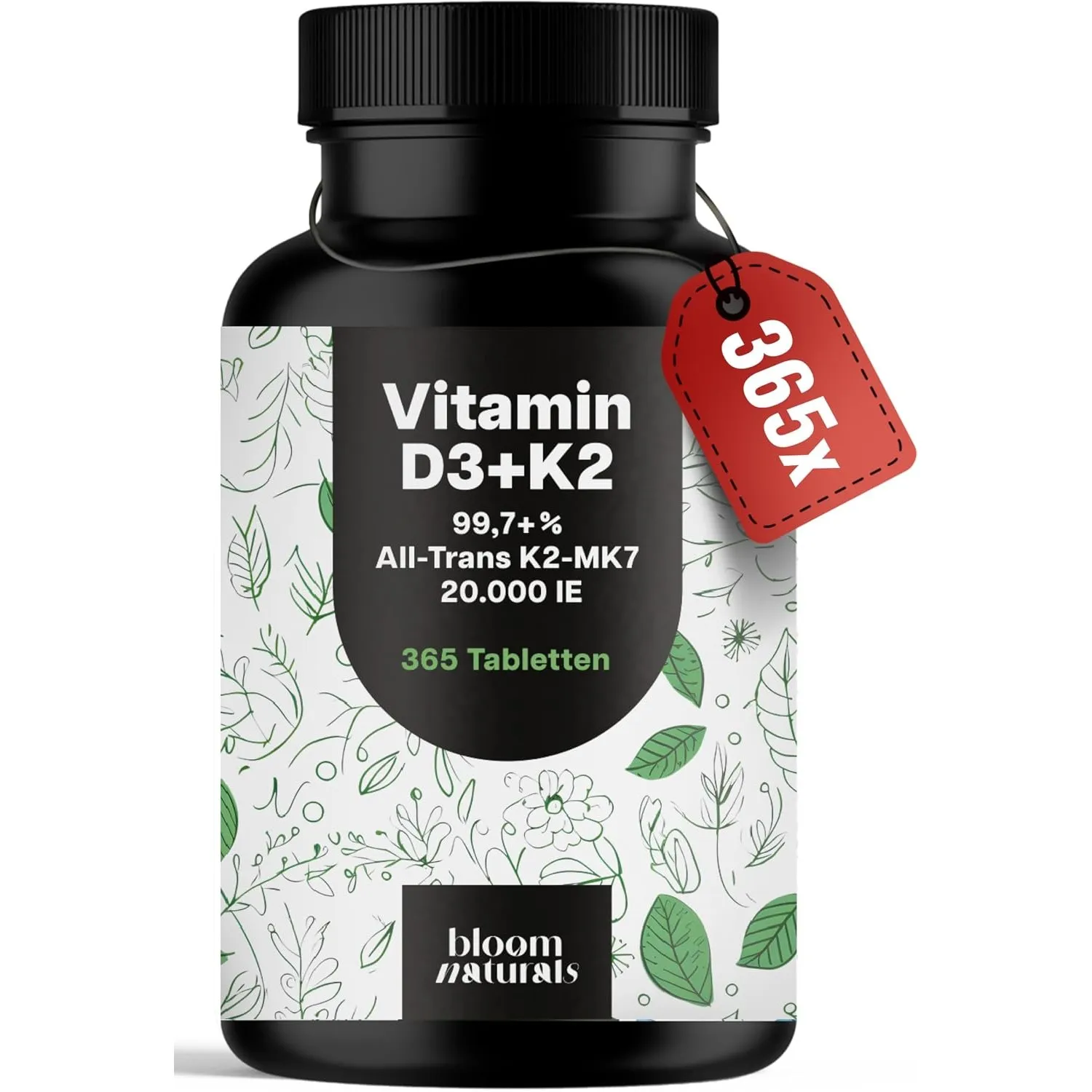 Vitamin D3 K2 hochdosiert – 365 Tabletten – 20000 IE