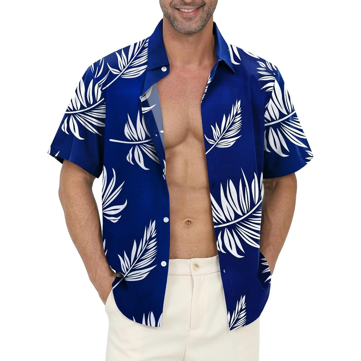 Hawaiihemd Männer Blumen Freizeit Strandhemd mit Brusttasche Atmungsaktiv Regular Fit Hawaii Shirt