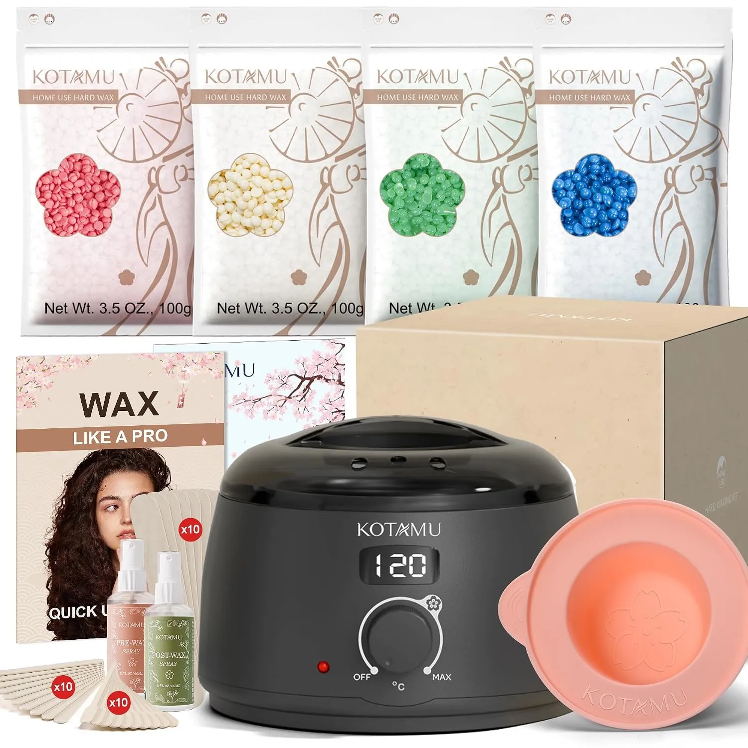 KOTAMU Waxing Set mit digitalem Wachswärmer, Silikonschale und 400 g Wachs
