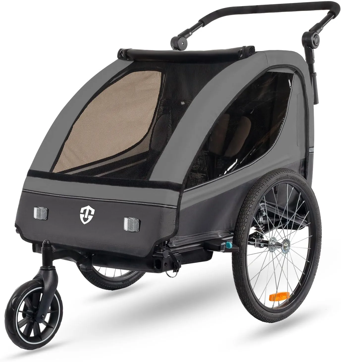 Tiggo VS Kinderanhänger 360° Drehbar mit Federung 2in1 Fahrradanhänger mit Buggy Set Jogger 5-Punkt Gurt Fahrrad Anhäng…