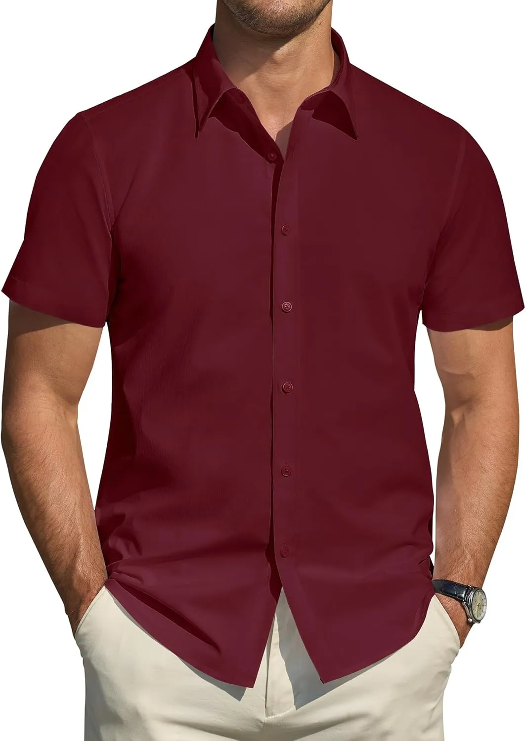 J.VER Shirt Men's Short Sleeve Stain Protection Regular Fit Men's Shirt Summer Stretch Shirts Formal Wedding Leisure Bu…