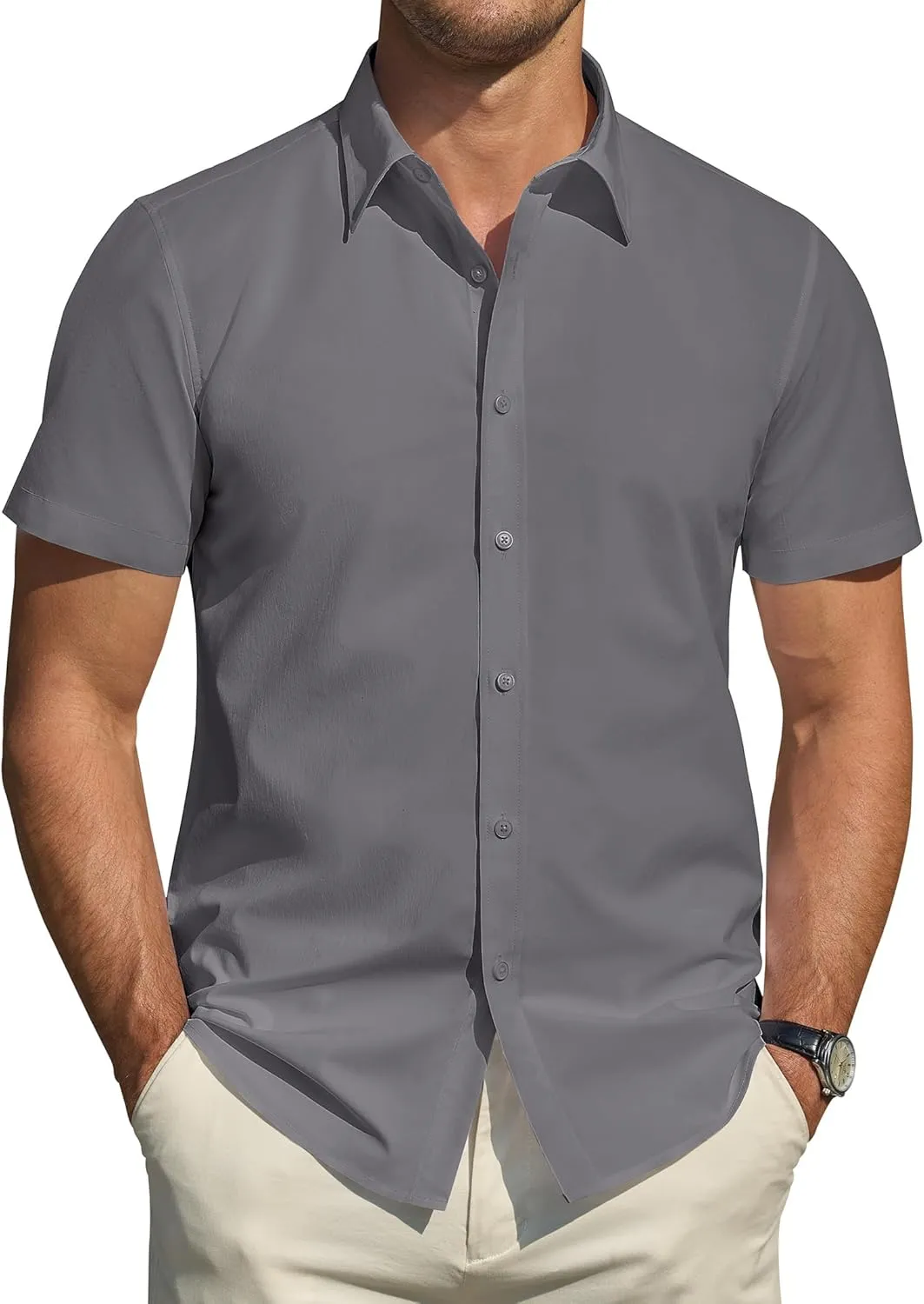 J.VER Shirt Men's Short Sleeve Stain Protection Regular Fit Men's Shirt Summer Stretch Shirts Formal Wedding Leisure Bu…