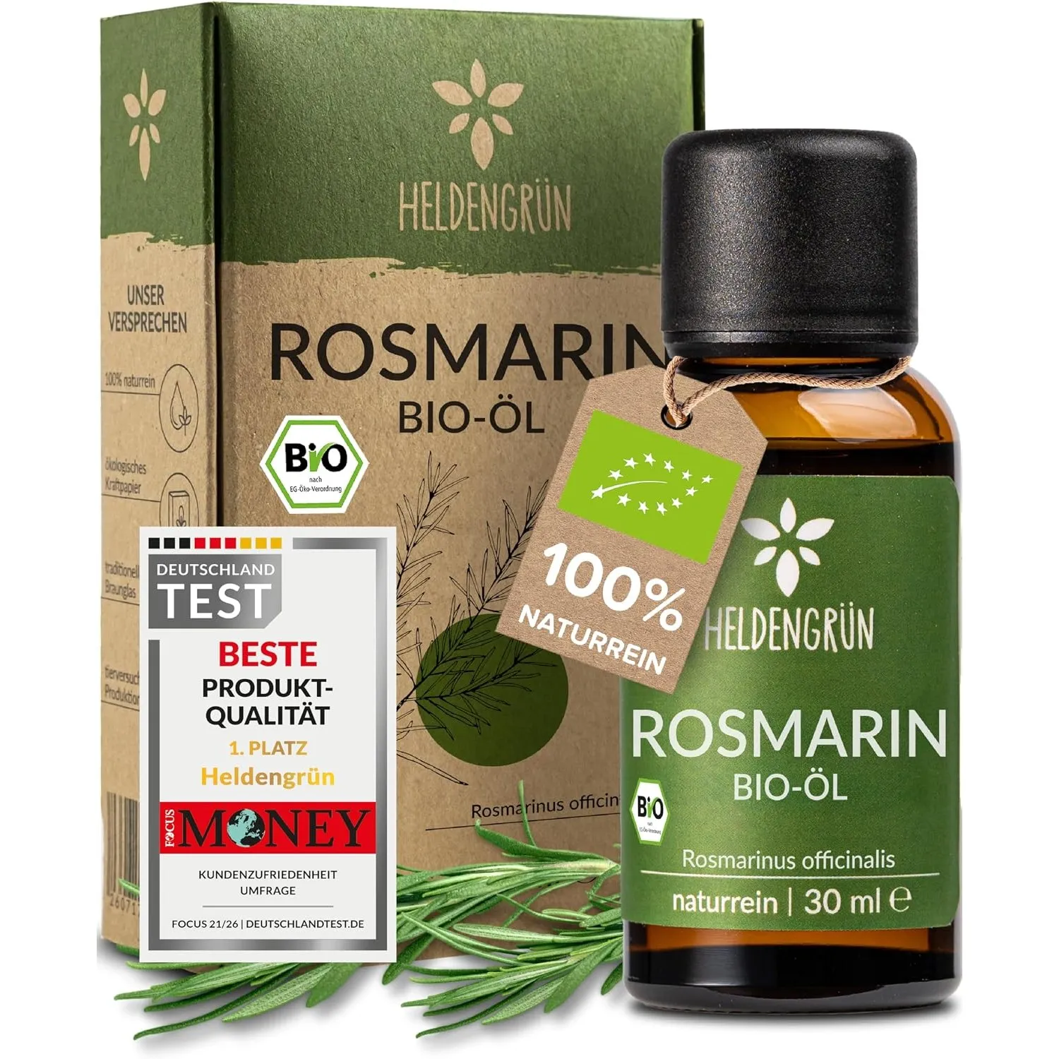 Heldengrün® BIO Rosmarinöl [HOCHDOSIERT] - Zertifiziertes Lebensmittel zum Einnehmen - Rosmarin Öl Bio aus Spanien - Ro…