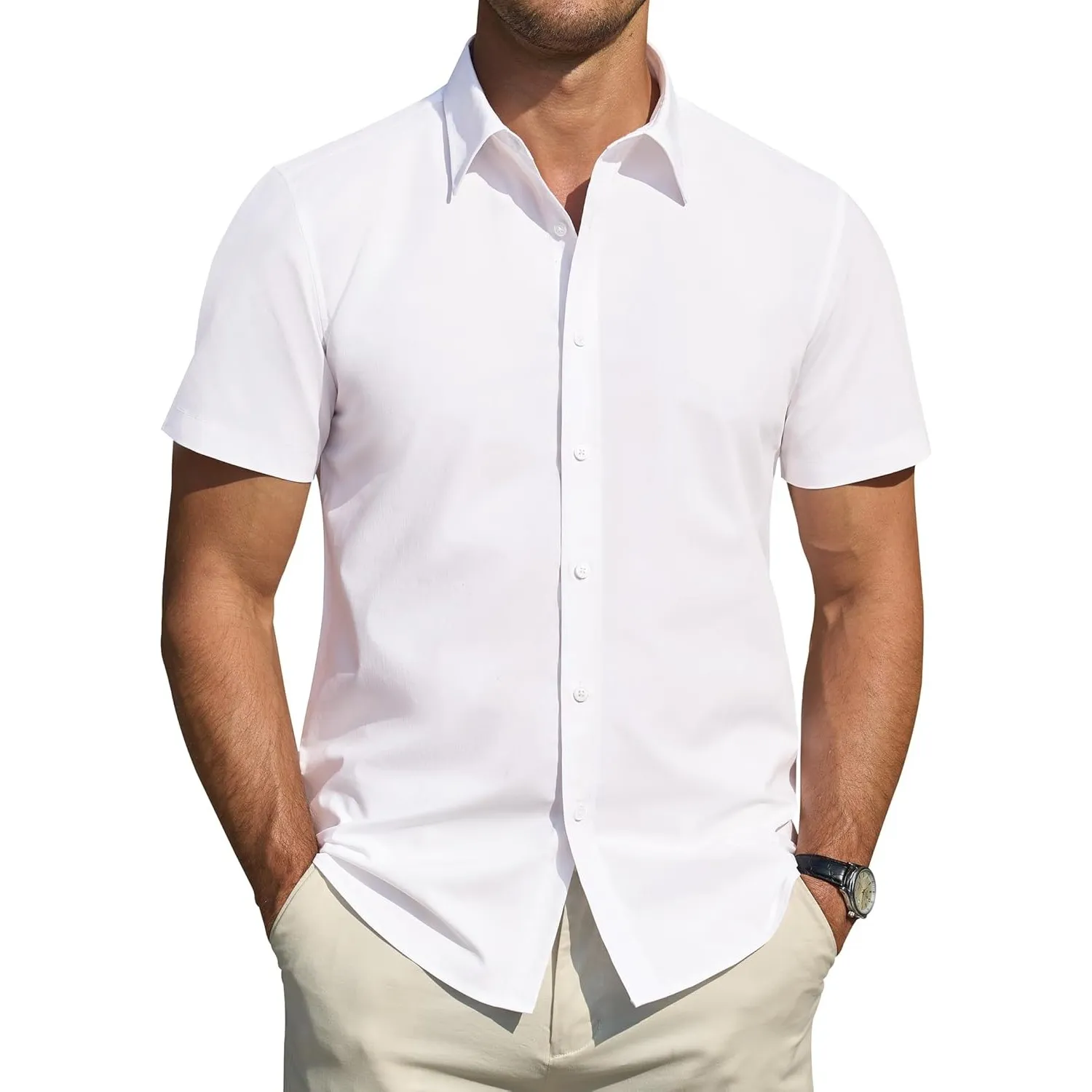 J.VER Hemd Herren Kurzarm Fleckenschutz Regular Fit Herrenhemd Sommer Stretch Hemden Formales Hochzeit Freizeit Busines…