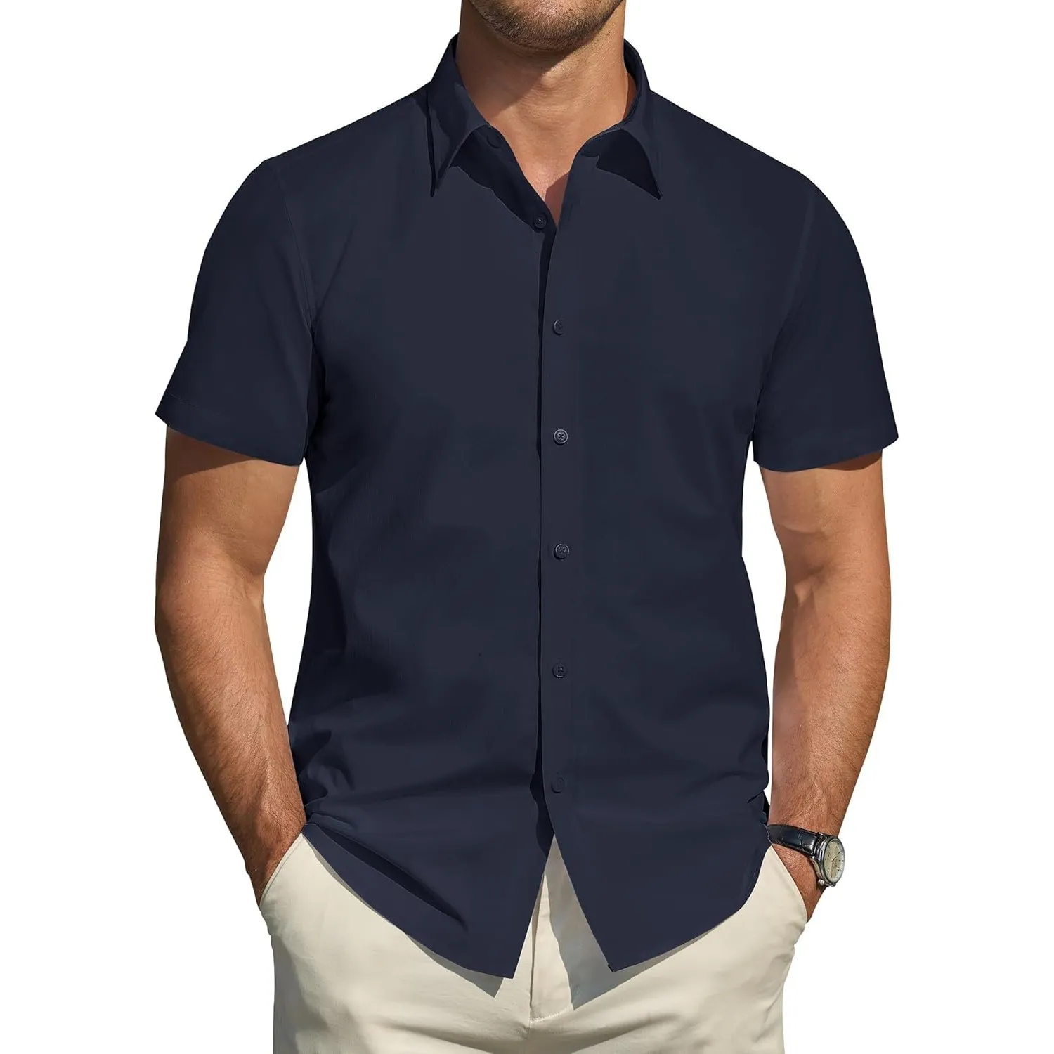 J.VER Hemd Herren Kurzarm Fleckenschutz Regular Fit Herrenhemd Sommer Stretch Hemden Formales Hochzeit Freizeit Busines…
