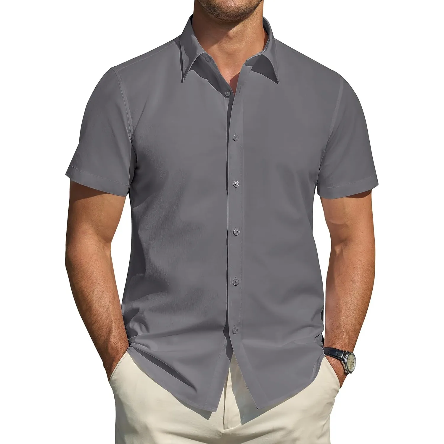 J.VER Hemd Herren Kurzarm Fleckenschutz Regular Fit Herrenhemd Sommer Stretch Hemden Formales Hochzeit Freizeit Busines…